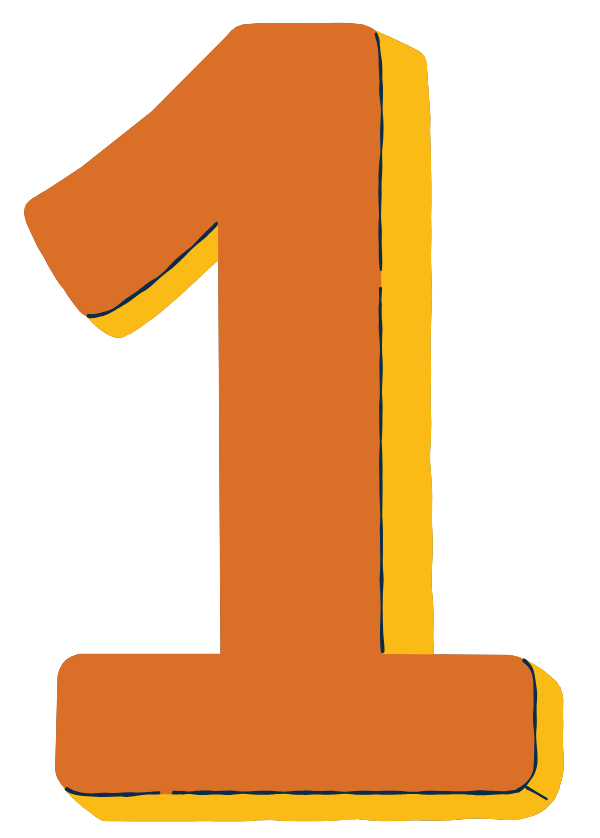 A large, cartoon-style number one in orange with yellow outlining.