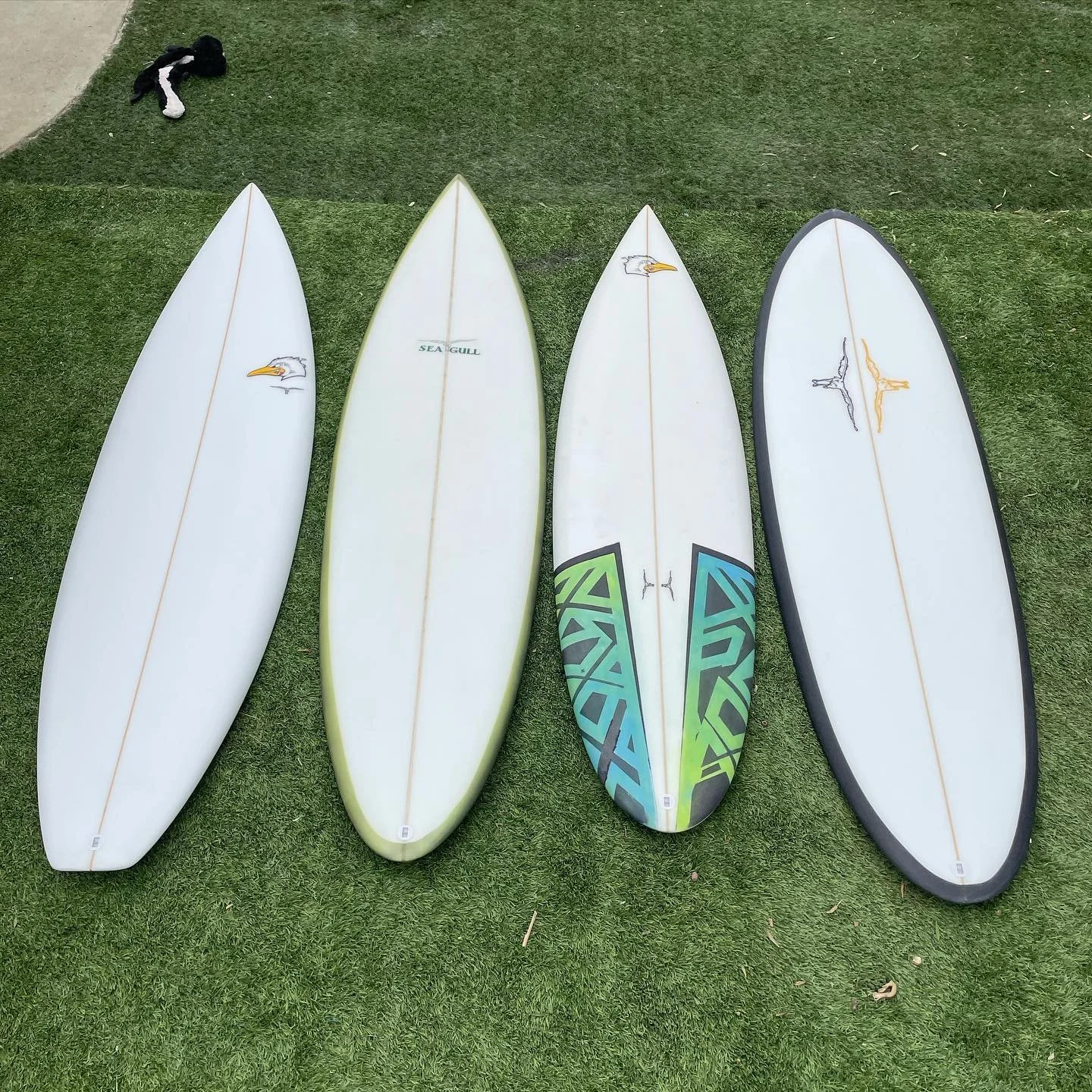 Left to right,  6&rsquo;2 shortboard  6&rsquo;5 step up  5&rsquo;11 Shortboard  6&rsquo;1 egg
