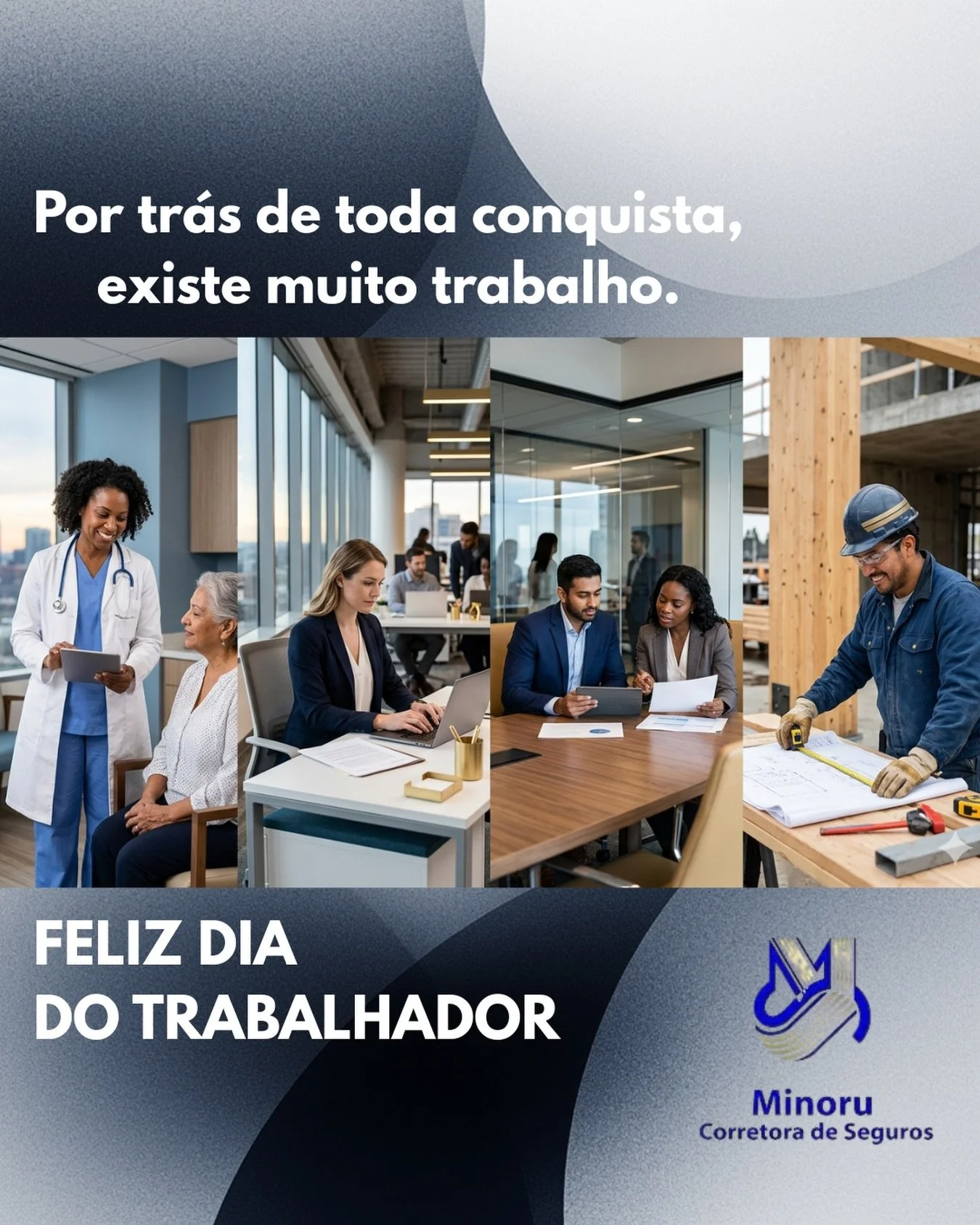 Hoje &eacute; dia de reconhecer quem faz tudo acontecer. 💙

Cada conquista come&ccedil;a com esfor&ccedil;o, dedica&ccedil;&atilde;o e coragem para seguir em frente todos os dias.

A Minoru Corretora de Seguros valoriza cada trabalhador que constr&o