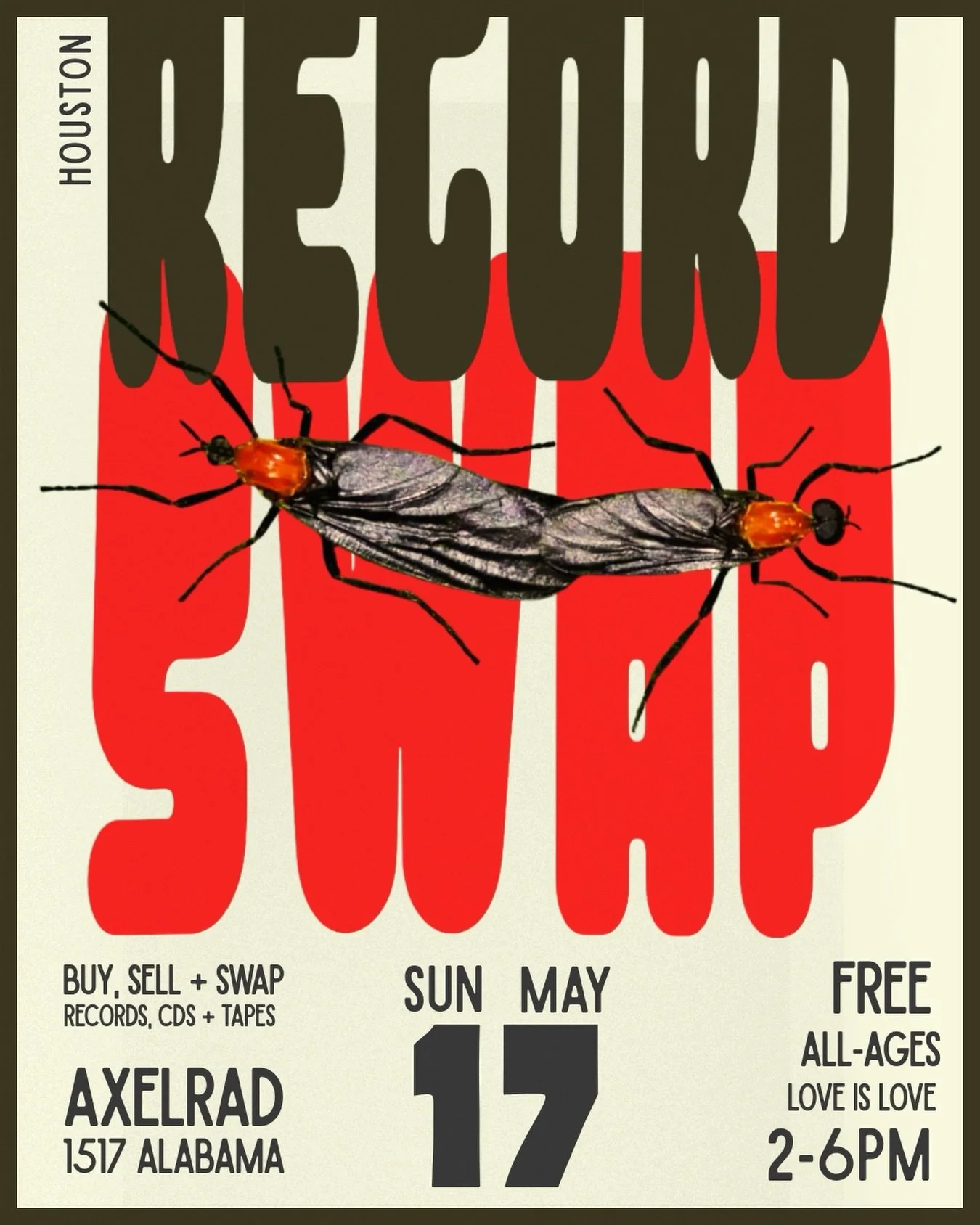 𝙃𝙊𝙐𝙎𝙏𝙊𝙉 𝙍𝙀𝘾𝙊𝙍𝘿 𝙎𝙒𝘼𝙋 strives to be the 𝙈𝙊𝙎𝙏 inclusive &amp; welcoming vintage record event in Texas 🤠 It&rsquo;s 𝘼𝙇𝙇 love at @axelradhouston each month! I hope you&rsquo;ll join us to dig thru thousands of vinyl records, compa