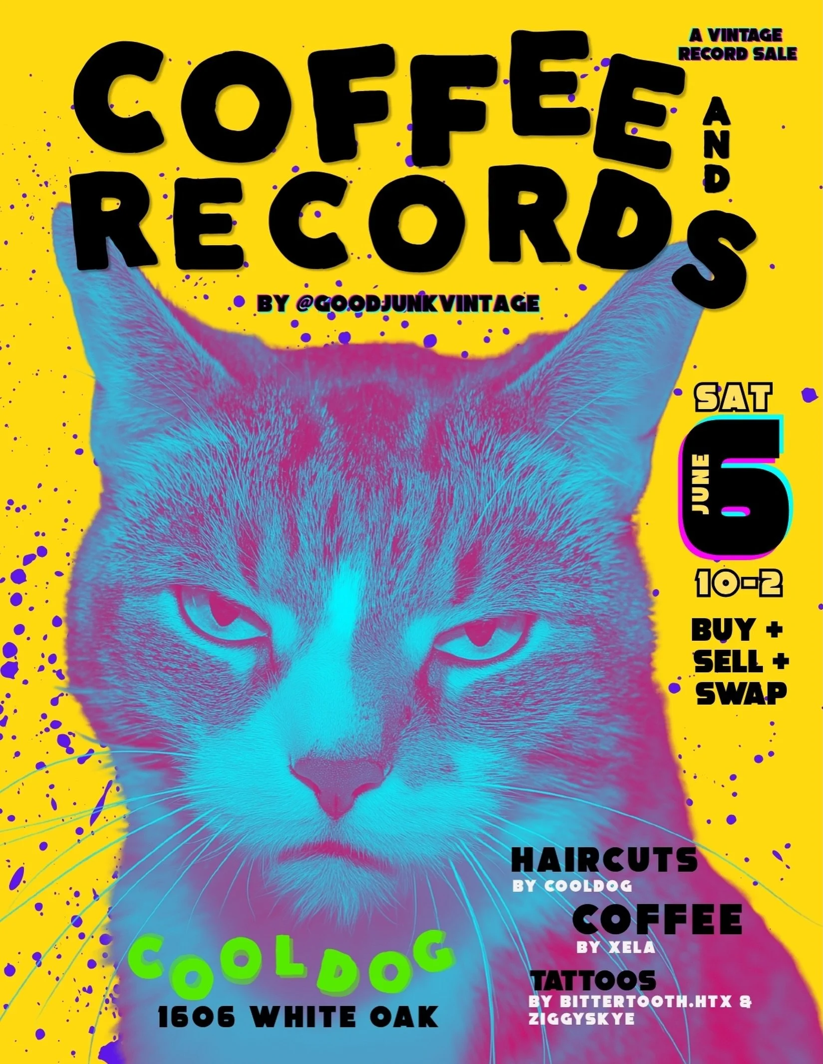 𝗖𝗢𝗙𝗙𝗘𝗘 &amp; 𝗥𝗘𝗖𝗢𝗥𝗗𝗦 has been invited to join @cooldoghtx + @xelacoffeeroasters + tattoo artists @bittertooth.htx &amp; @ziggyskye in a Vintage Record Digging, Coffee Sipping, Buddy Tattoo, Haircutting Hang 

🩻You&rsquo;ll need to book 