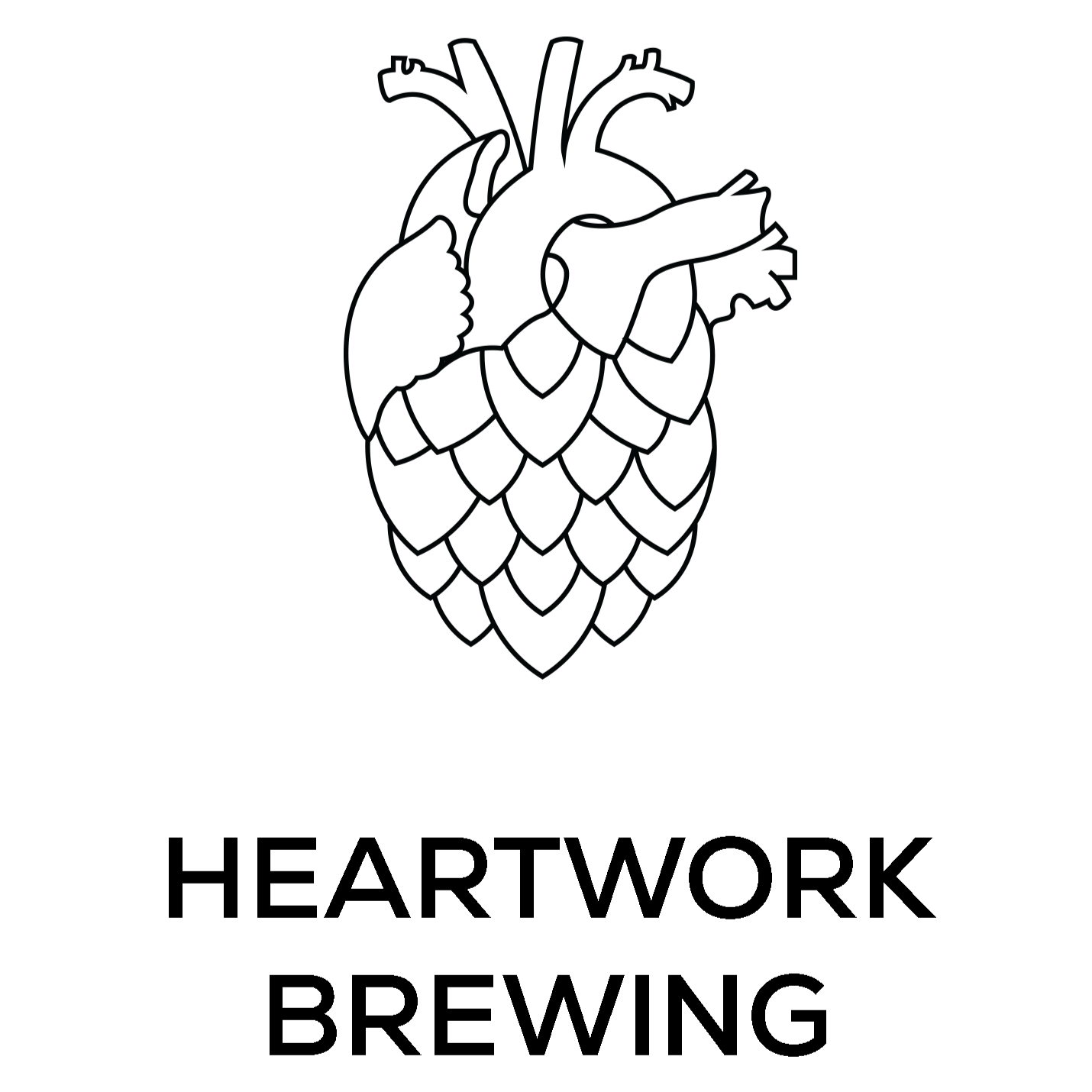 Heartwork Brewing logo, hops with heart valves