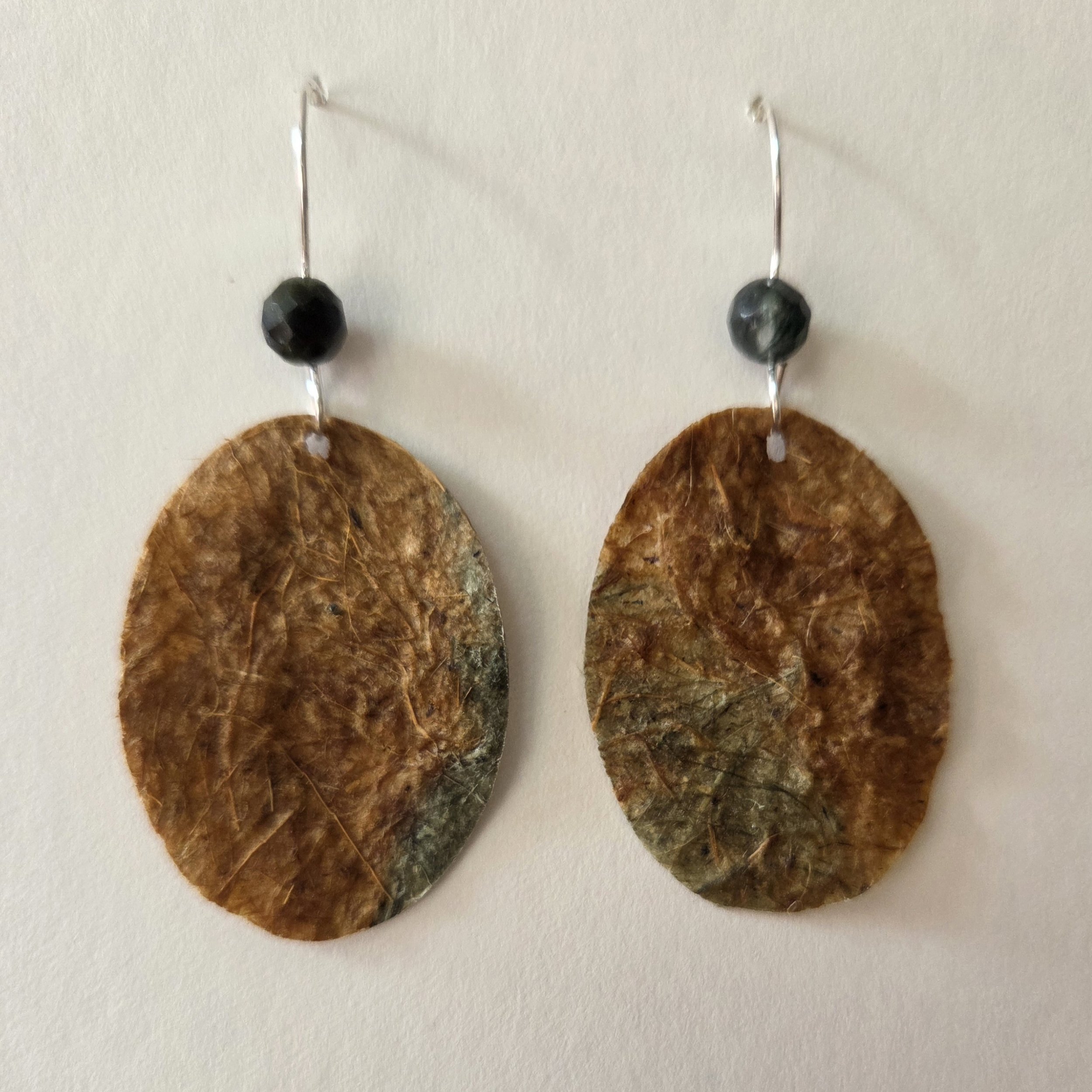 Iris, Monkey Flower, Scabiosa Botanical Oval Earrings w/ natural stones and Sterling Silver wires