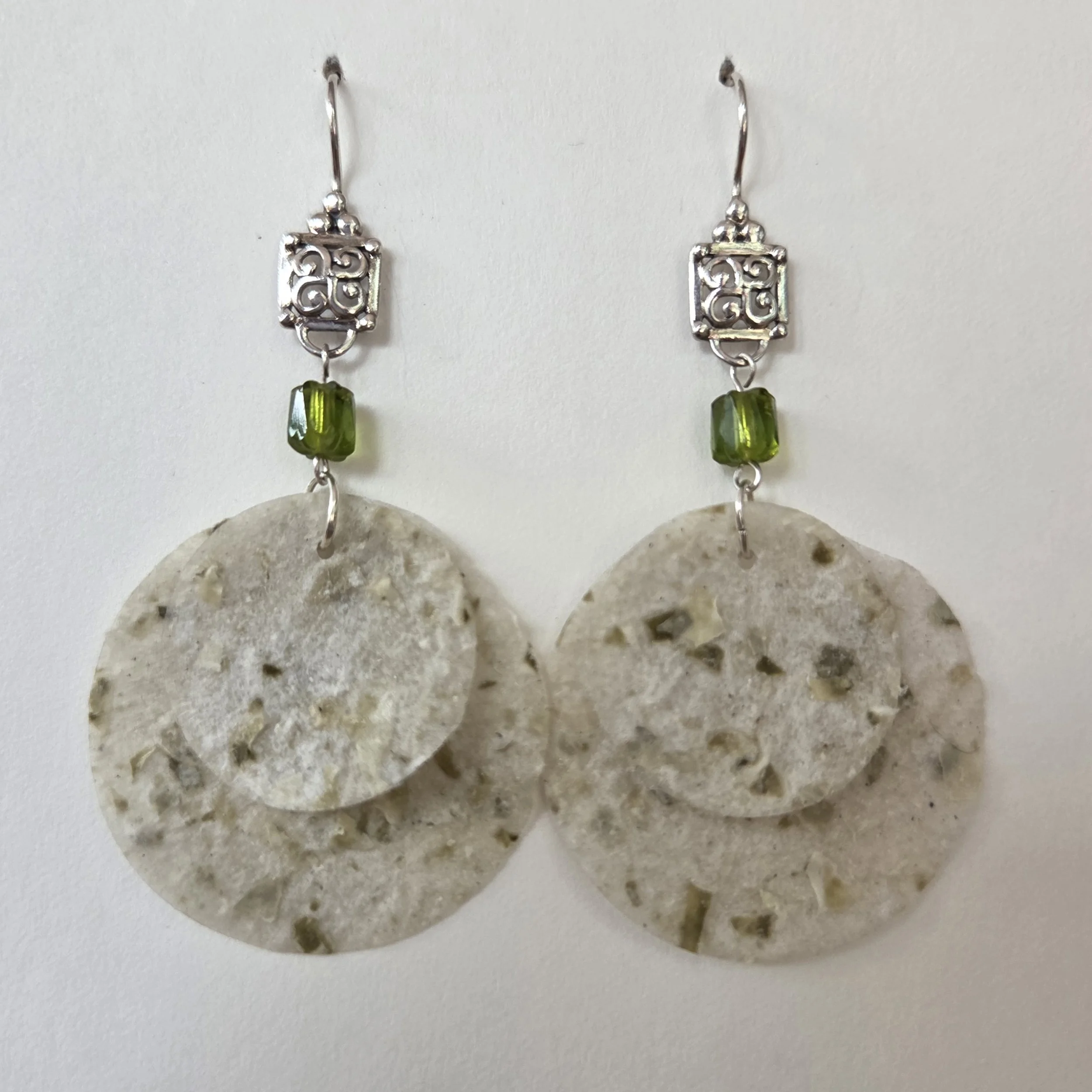 Bamboo Cucumber Botanical Layered Circle Earrings w/ beads and hypoallergenic wires
