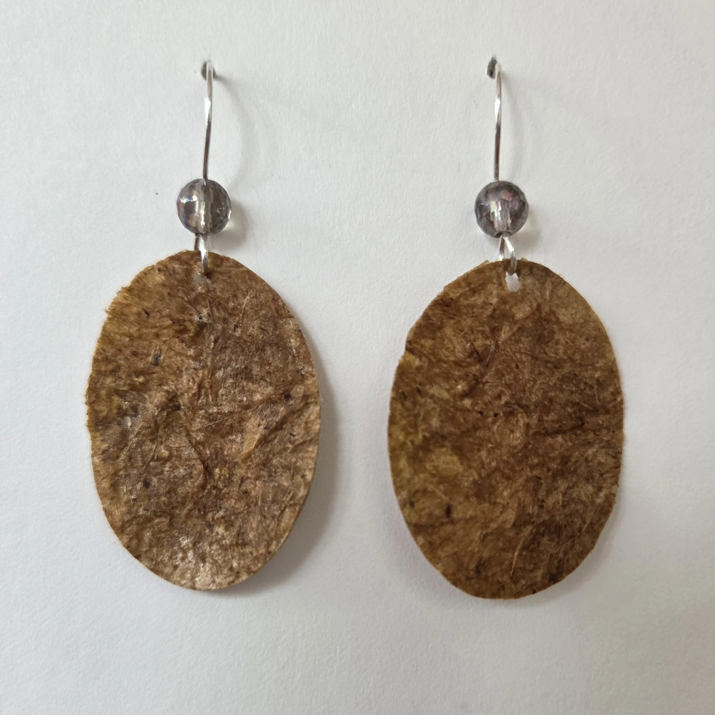 Iris Coreopsis Botanical Oval Earrings w/ Beads and Sterling Silver wires