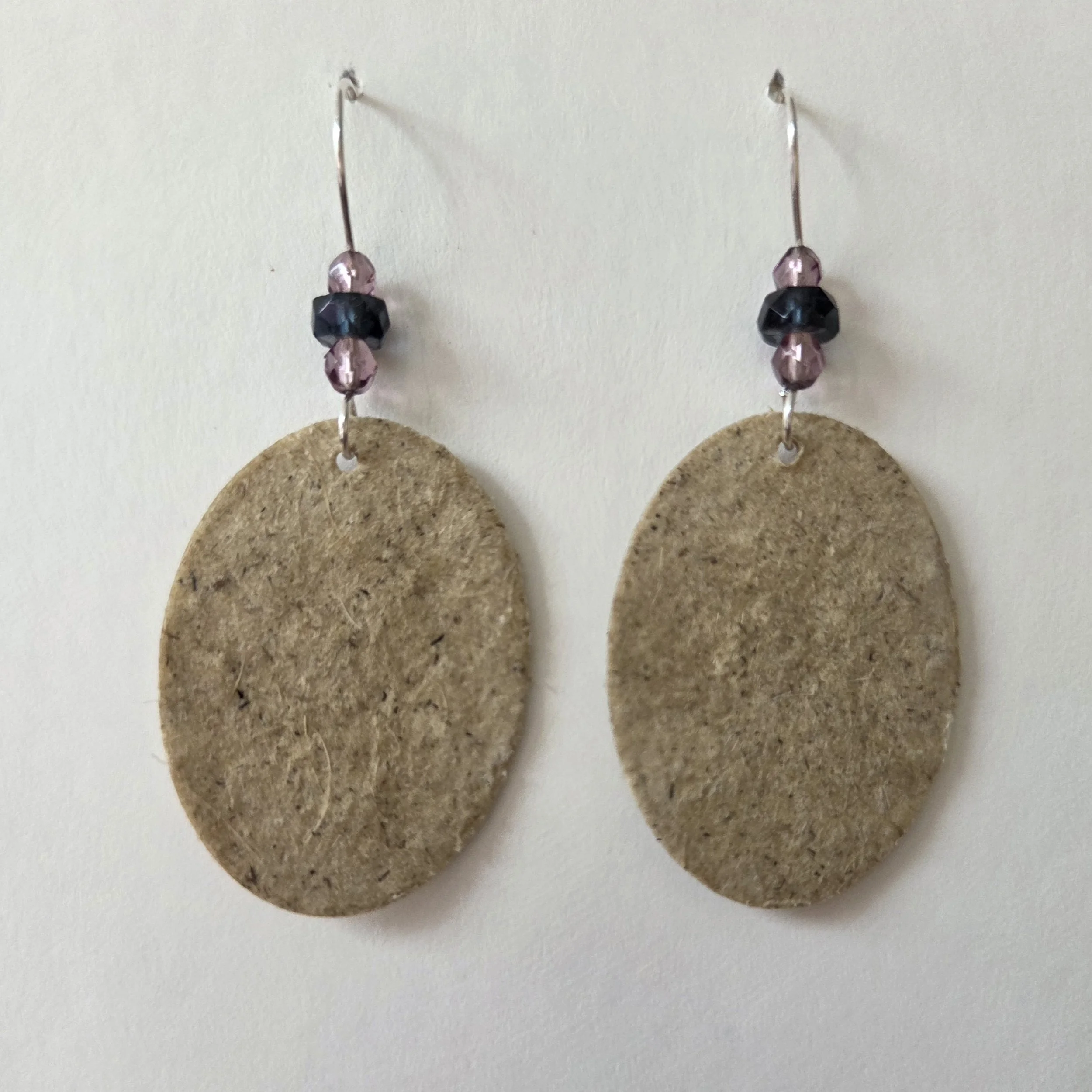 Oval Lemongrass Fiber Botanical Earrings on Sterling Silver Wires