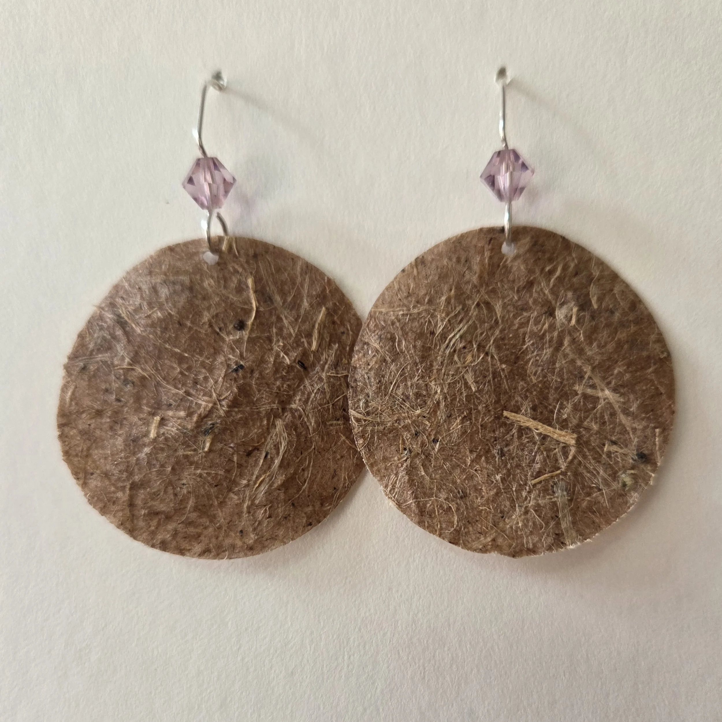 Hibiscus Bark Botanical Circle Earrings w/ crystals and Sterling Silver wires