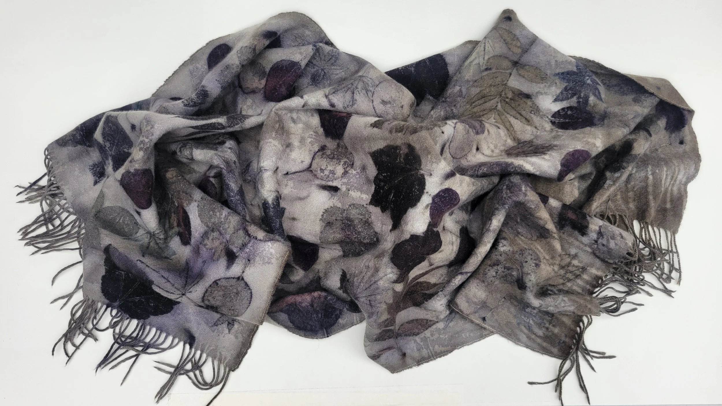 25 x 52 inch Ecoprinted Upcycled Cashmere + Wool Scarf