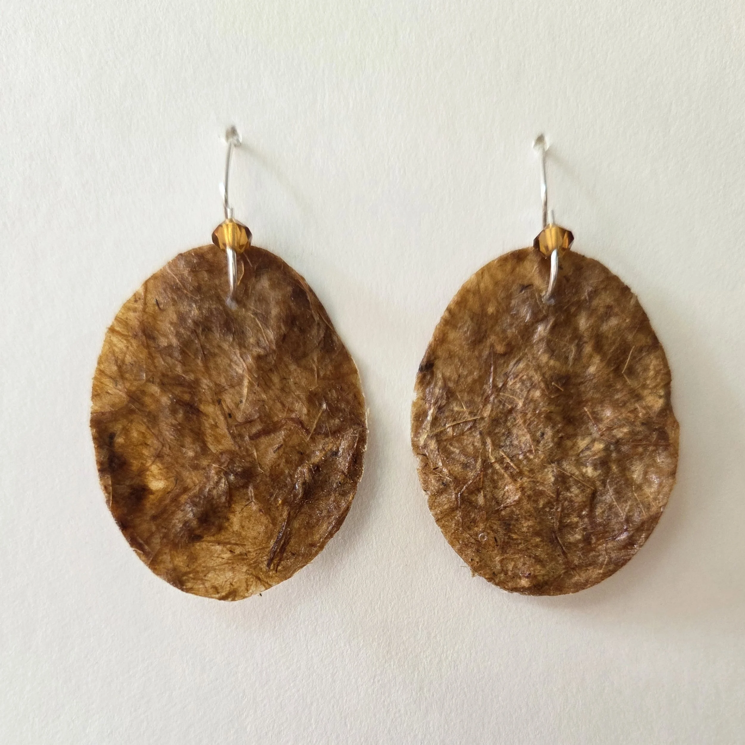 Iris Coreopsis Botanical Oval Earrings w/ Crystals and Sterling Silver wires