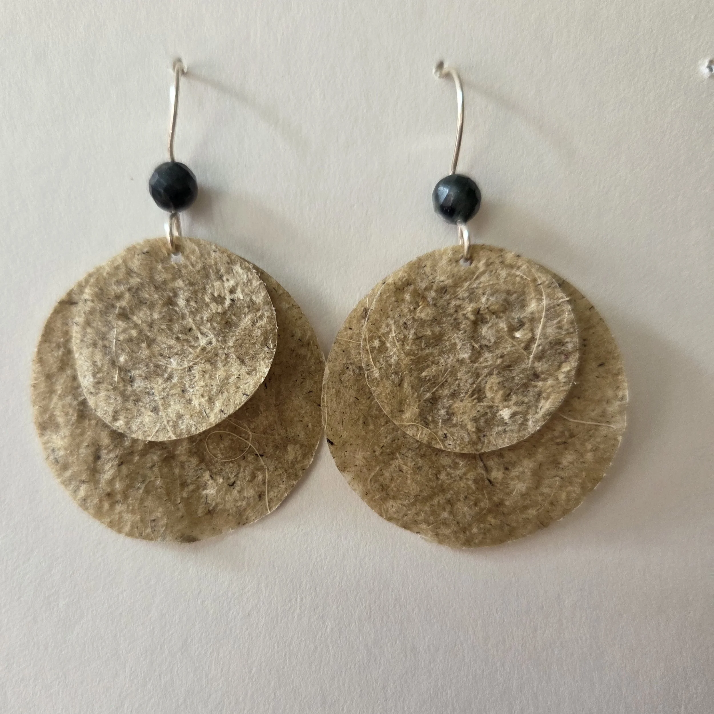 Layered Circles: Lemongrass Fiber Botanical Earrings on Sterling Silver Wires