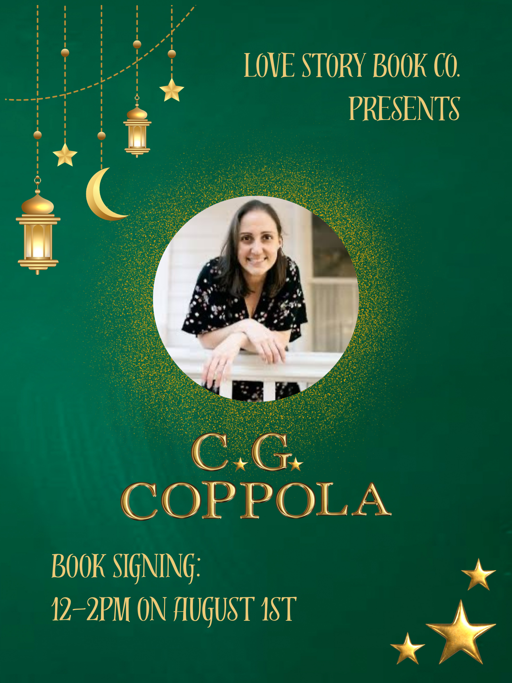 Love Story Book Co. presents C.G. Coppola for a book signing from 12 to 2pm on August 1st.