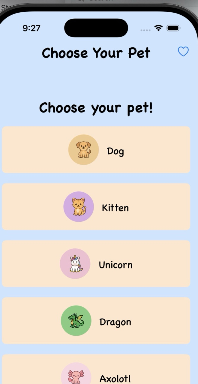 Pick which pet you would like to have a story with.