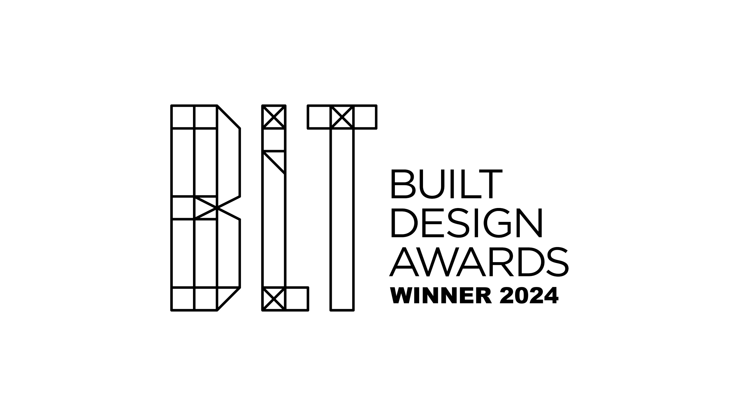 Logo for the Built Design Awards featuring stylized architectural structures and text.