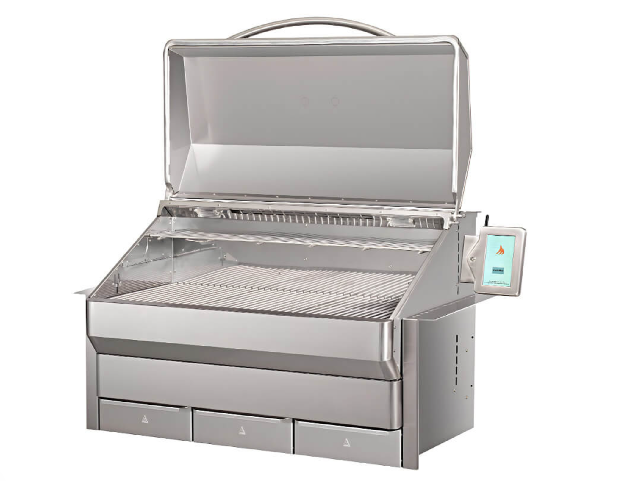 Memphis Elite built-in pellet grill in a Houston outdoor kitchen