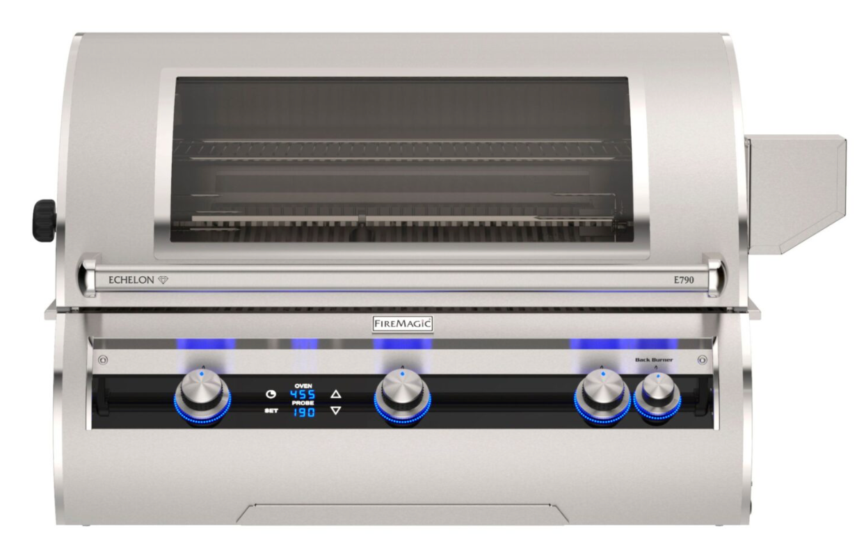 Fire Magic Echelon Diamond E790i 36-inch Built-In Gas Grill with optional Magic View window.
