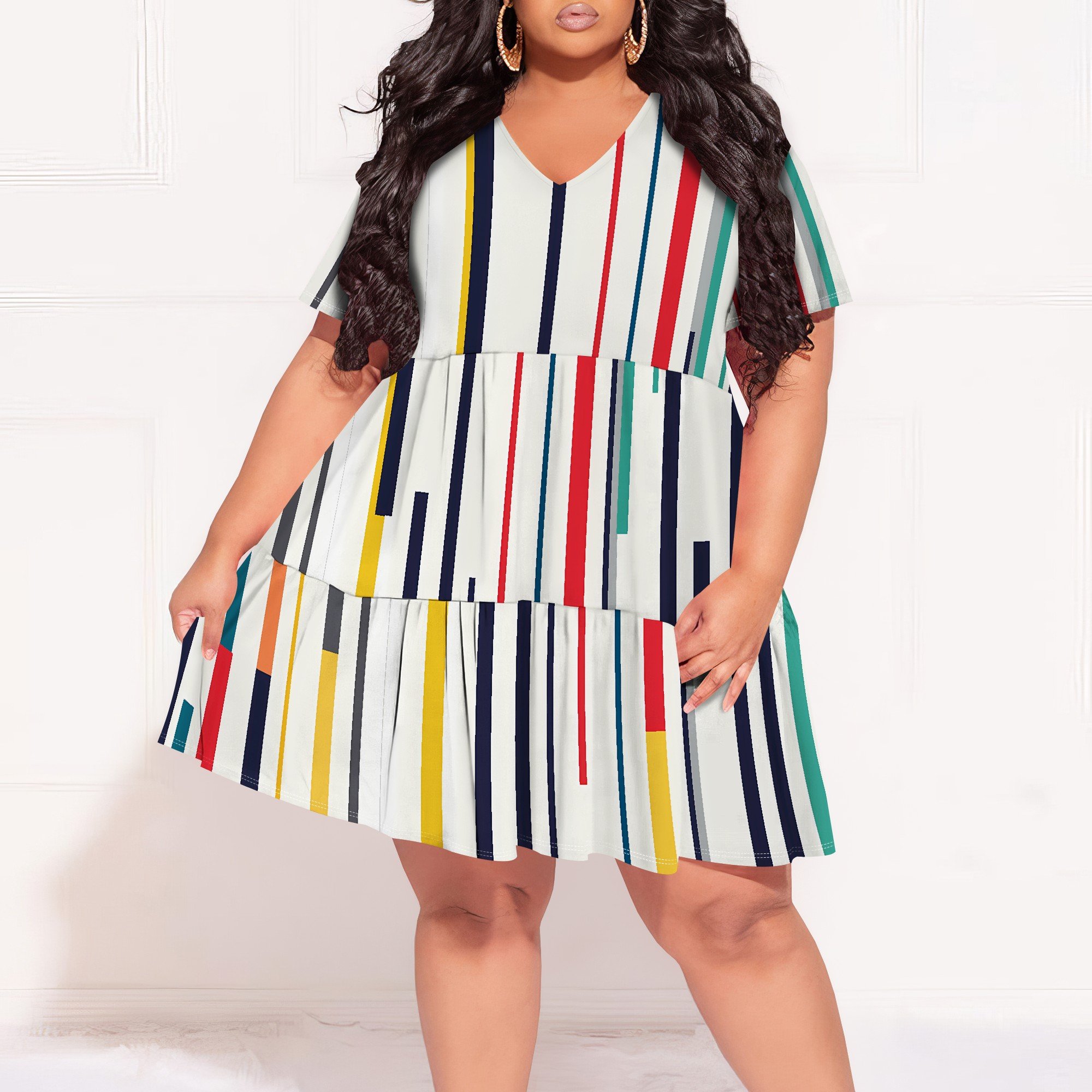 Women Plus Size Dresses Long Sleeve Ribbed Knit Dress High Waisted  Flowy Casual Dress