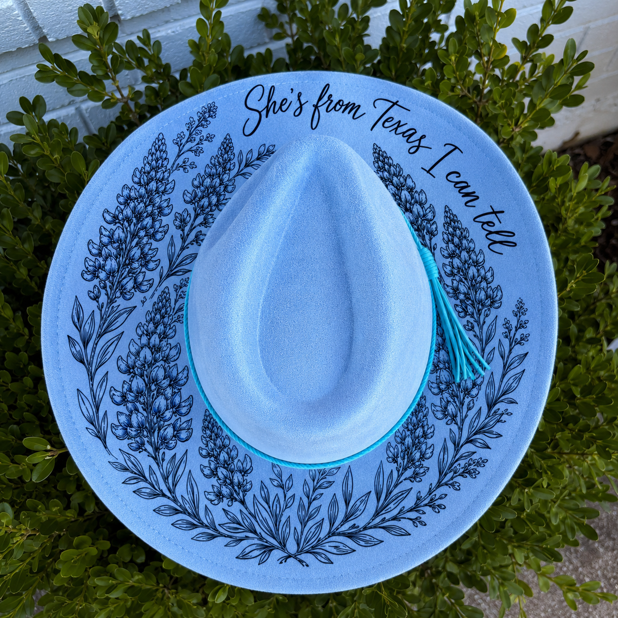 Bluebonnet + "She's From Texas" Design- Cowboy & Fedora Hat