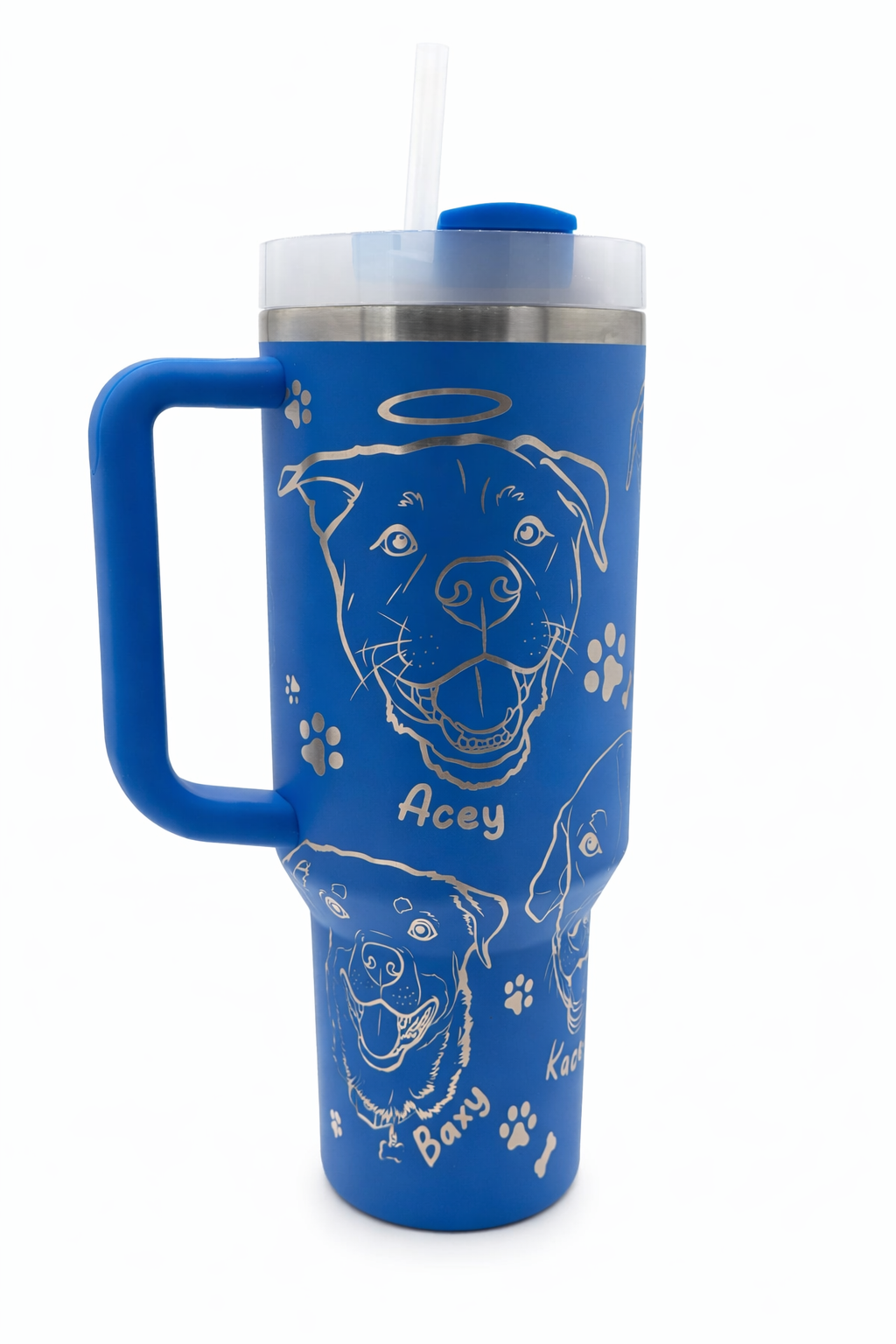 Custom Laser Engraved Pet Portrait Tumbler with Handle
