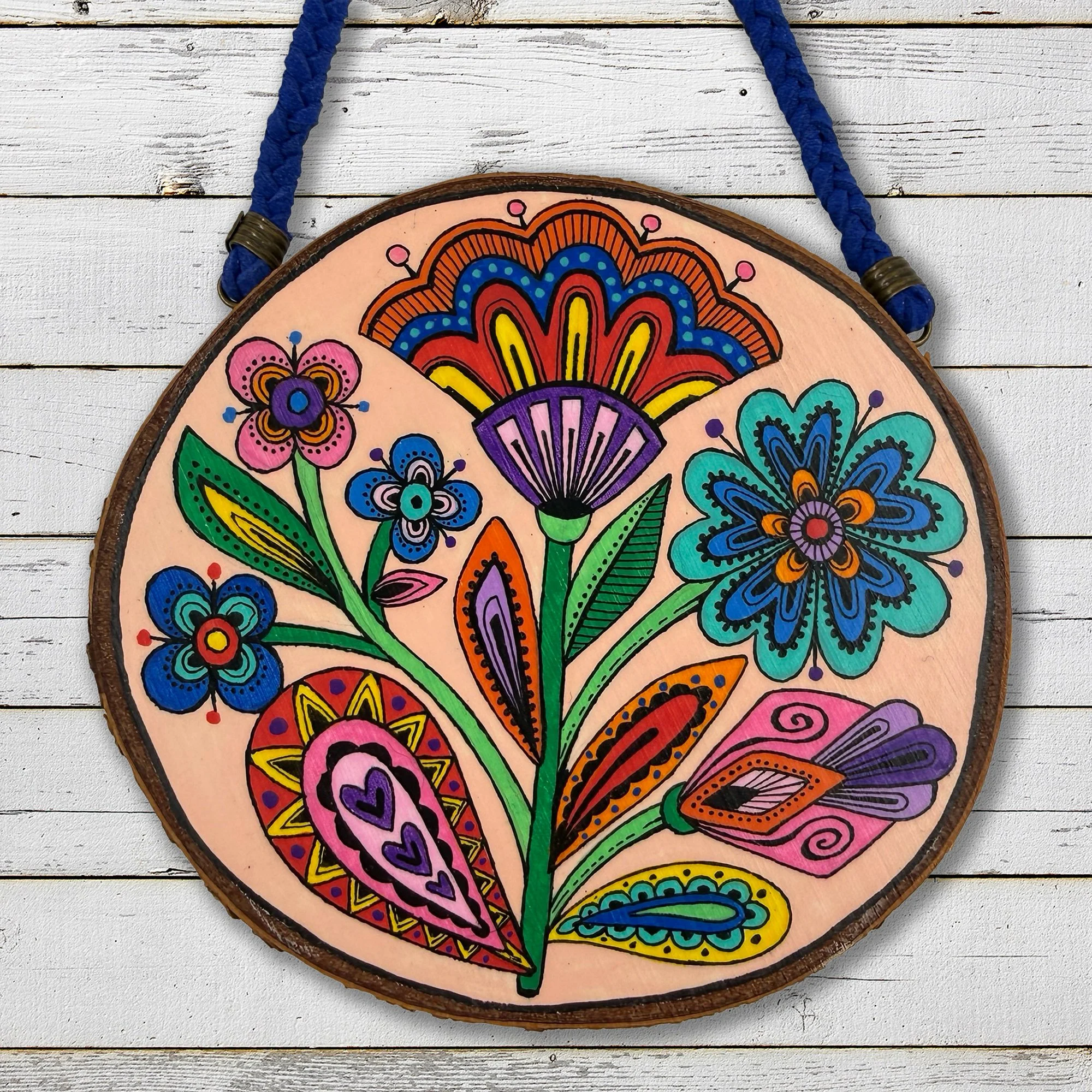 Hand painted Wall Art Folk Floral Garden