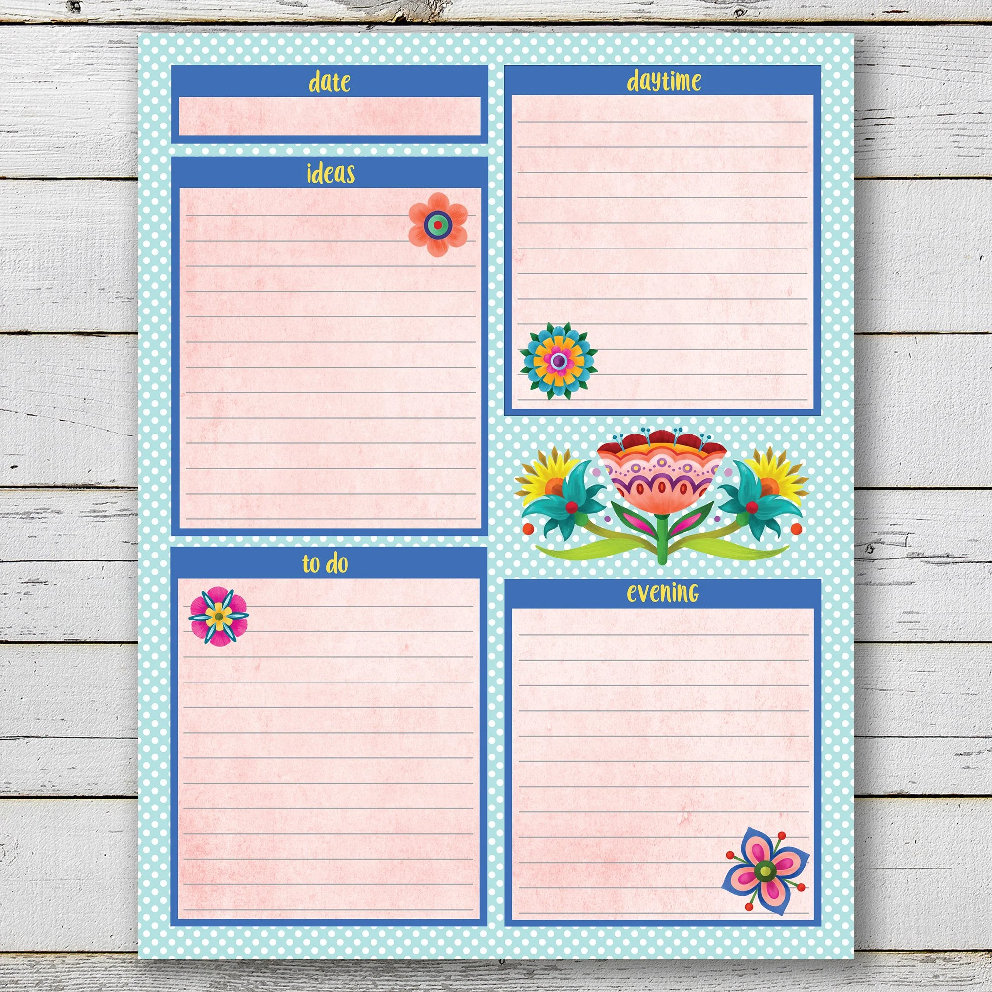Blue Polka Dot Floral Notepad 8.5 x 11