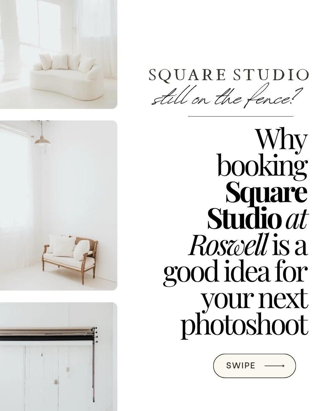 Need a new studio space in North Atlanta to take your clients to? Your next session deserves a space that works for YOU. 

Want to inquire to rent or learn more? Head to www.squarestudioroswell.com 💻