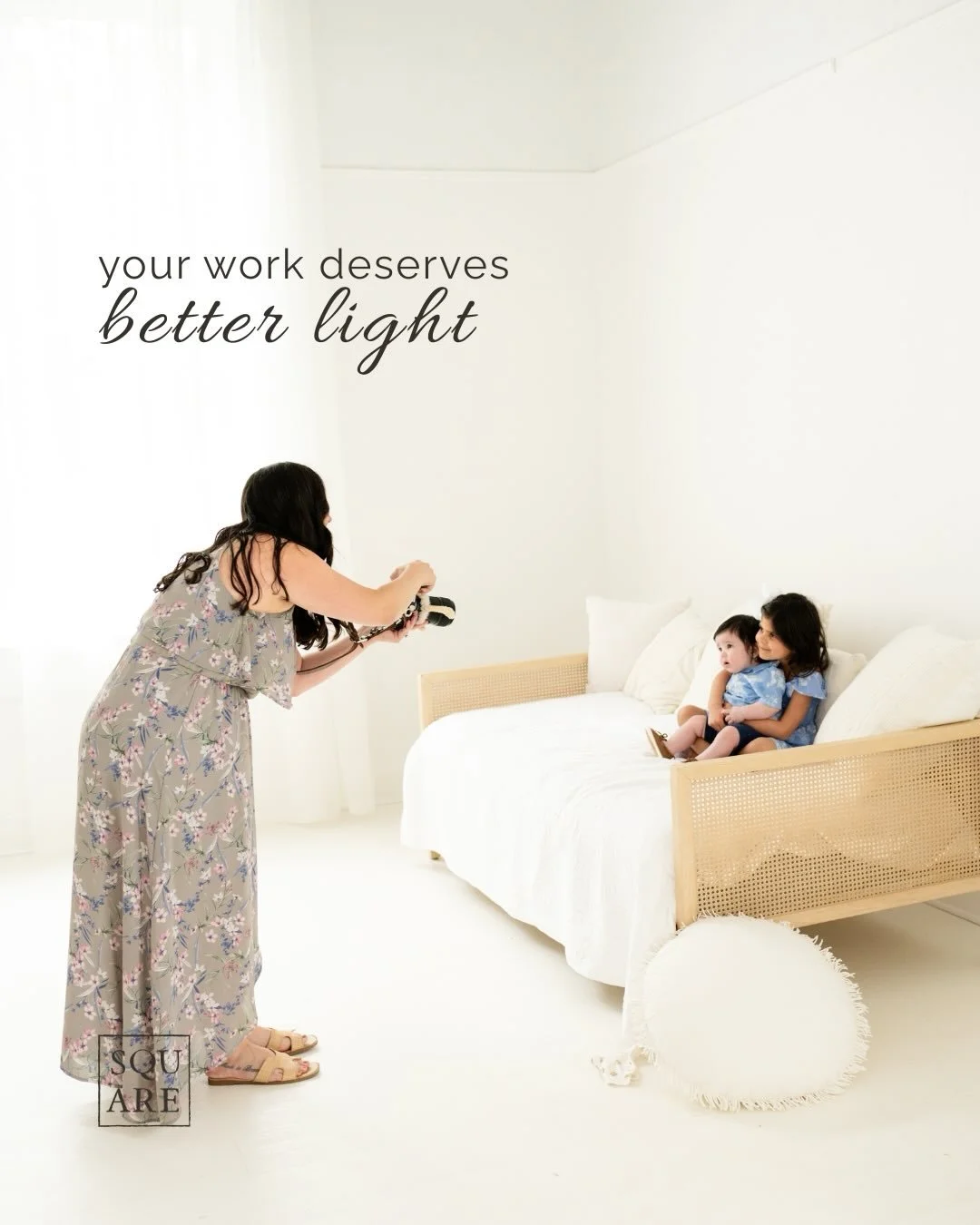 When the space works with you, everything changes.

Clean light, room to move, and an environment that lets you focus on what you do best&mdash;capturing real moments.

Square Studio at Roswell is booking both studios for the summer - reach out, link