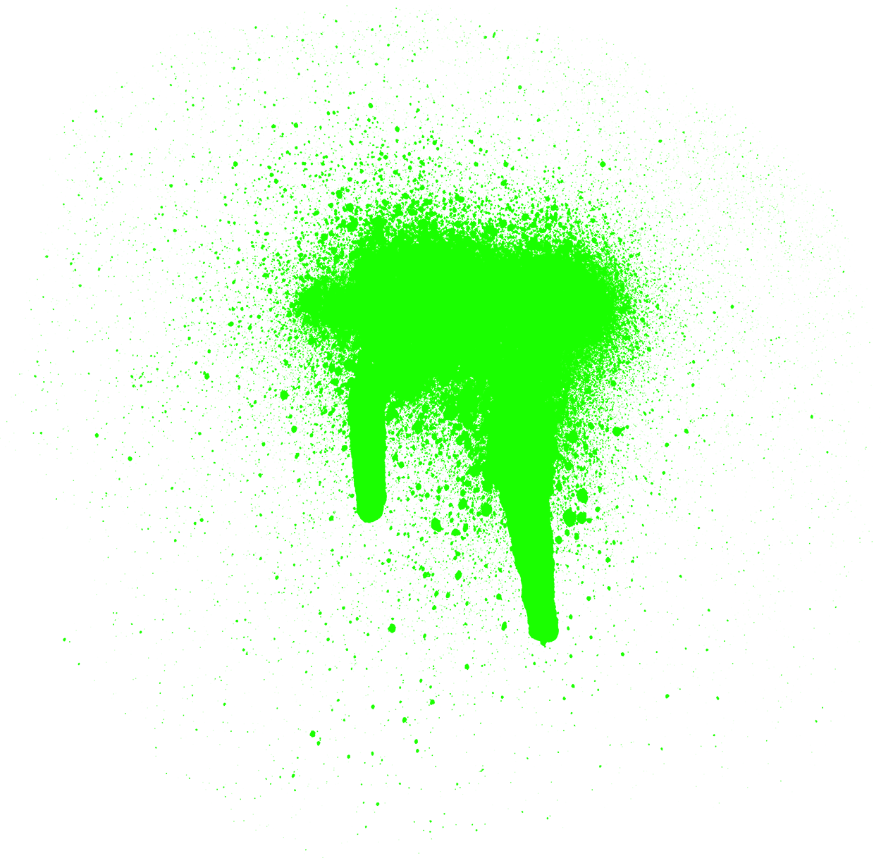 Green digital paint splatter in the shape of a tree on black background.