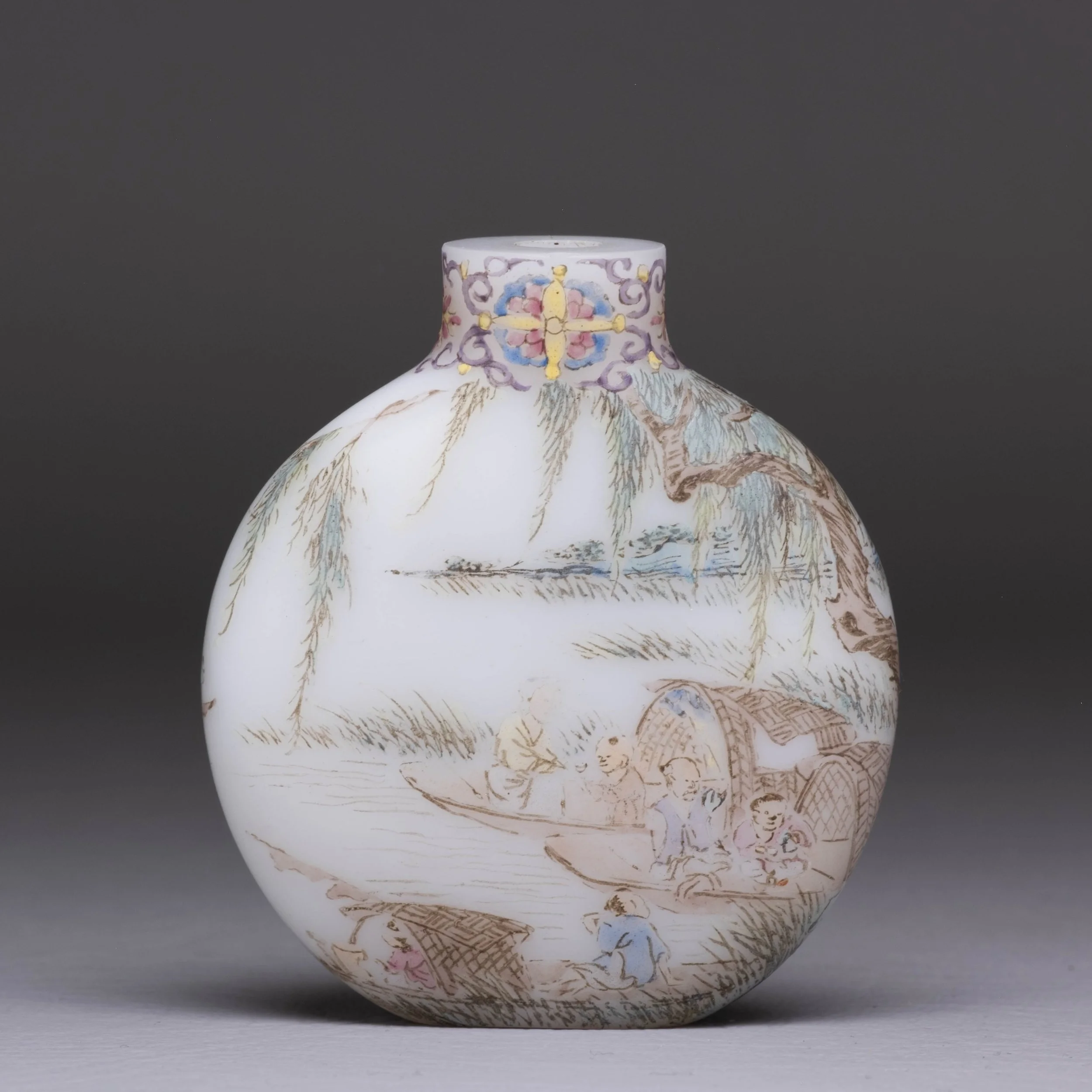 Chinese Yangzhou School Enameled White Glass Snuff Bottle, 18th-19th century     $4,250