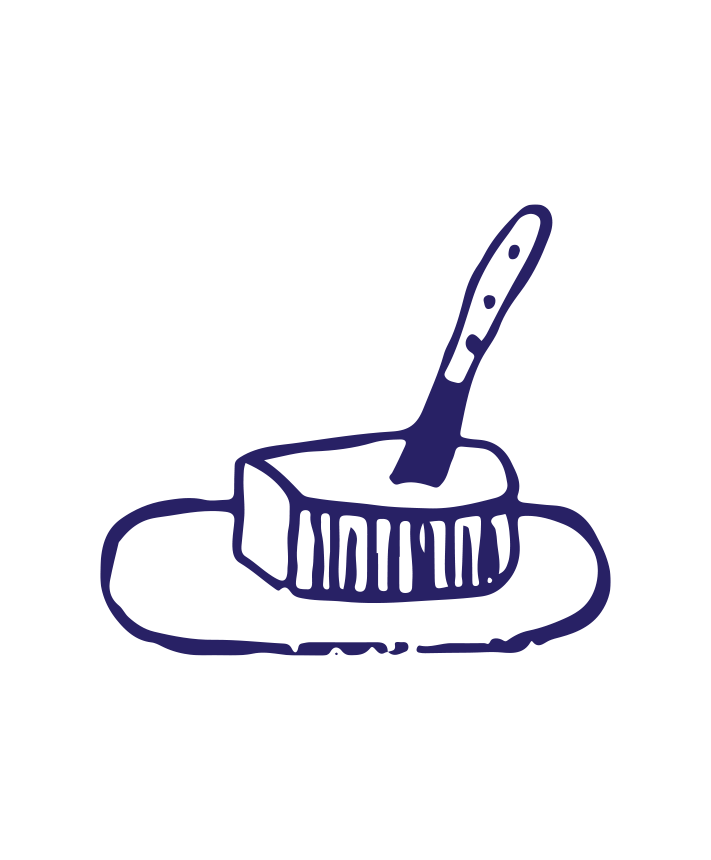 Illustration schématique d'une boîte avec un couteau à beurre planté dedans, entourée d'une assiette.