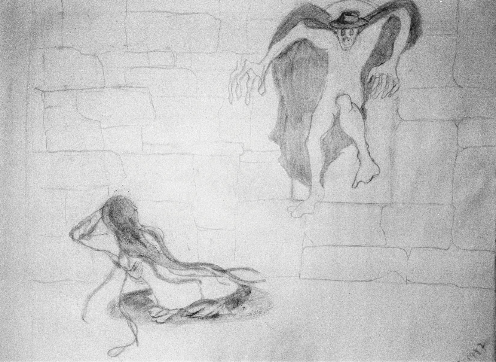Drawing 7a. The Ritual of Dismemberment and Torture, April–May 1986, Brasília, DF (Pencil on paper, 30 × 23 cm)