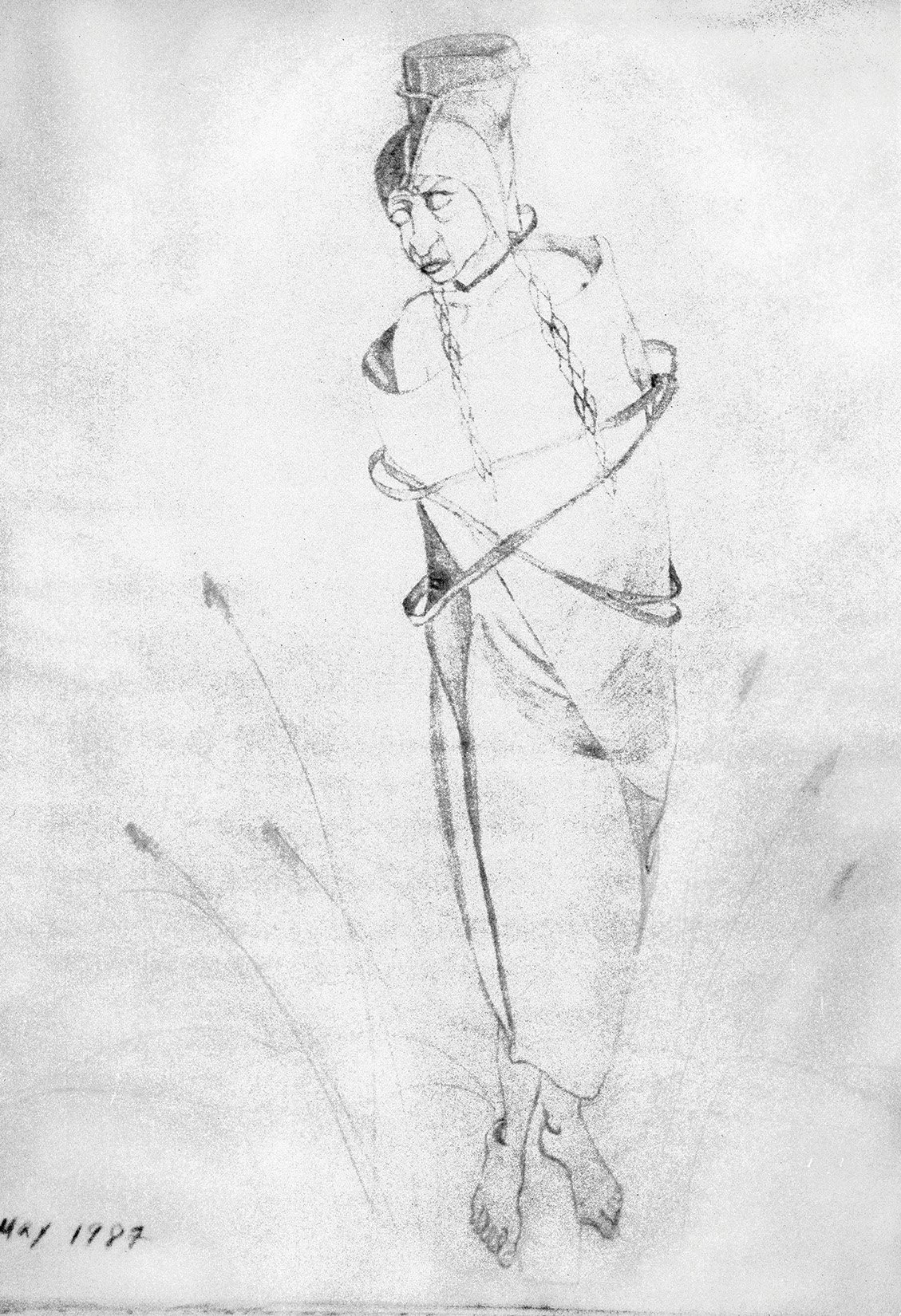 Drawing 7c. The Ritual of Dismemberment and Torture, April–May 1986, Brasília, DF (Pencil on paper, 23 × 30 cm)