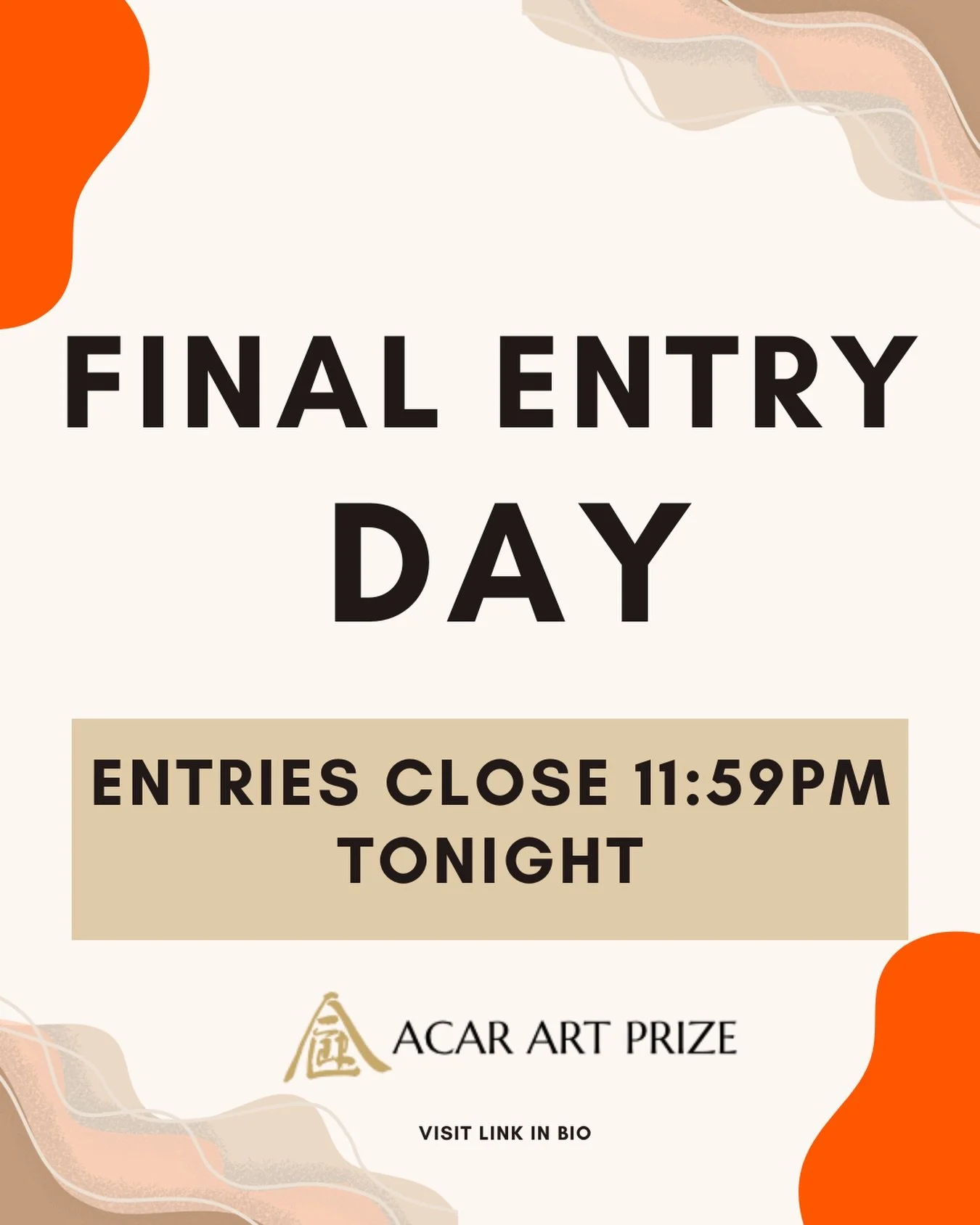 Today is the day! Your final chance to submit your work in the inaugural ACAR Art Prize. We are beyond impressed with the entries so far and can&rsquo;t wait to share them with the world!