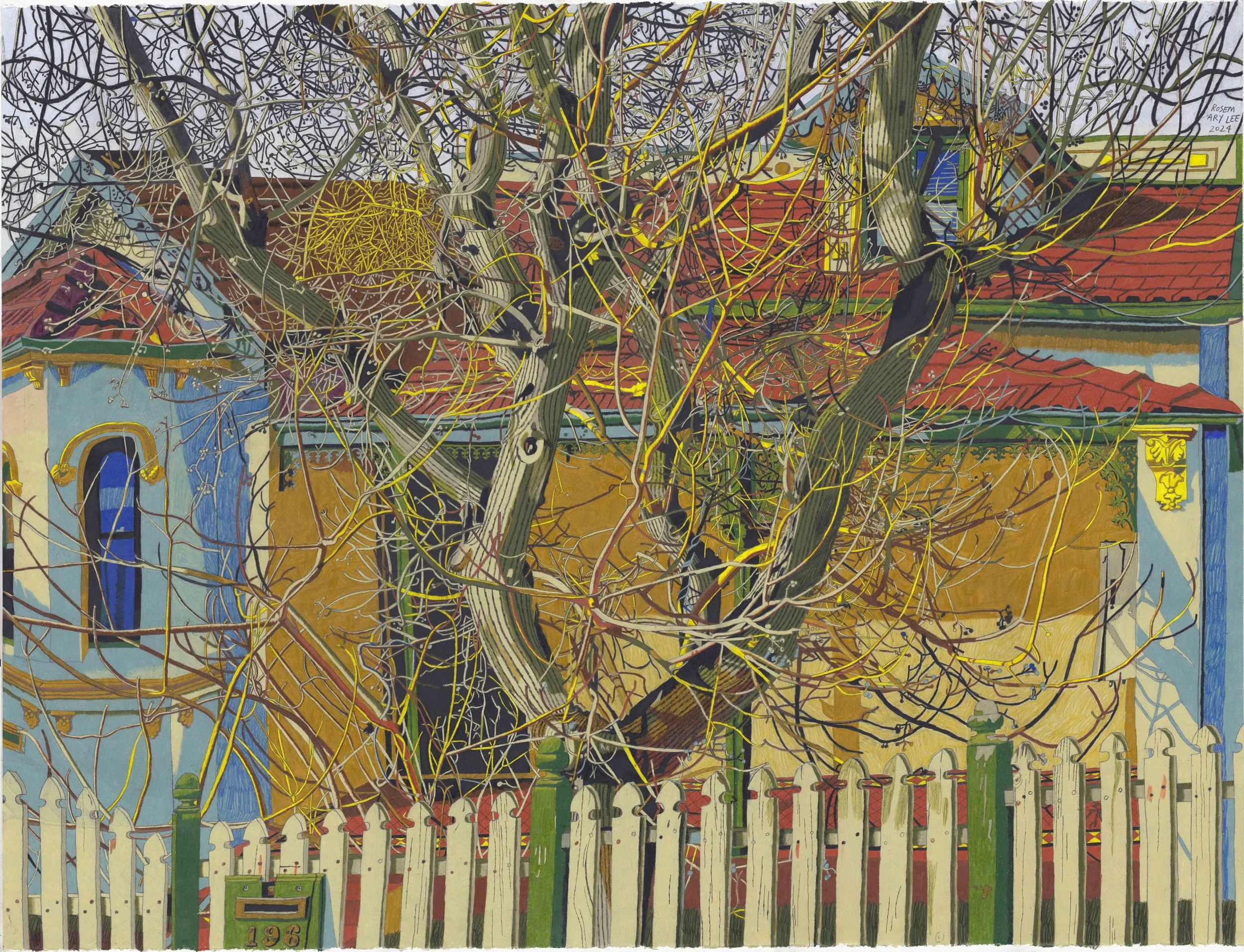 24-6, Rosemary Lee

&ldquo;I have drawn a Chinese tallow tree in front of a suburban Australian home. The composition is flat and saturated with vivid hues, evoking both the sunburnt palette of Australia and the ornamental precision of traditional Ch