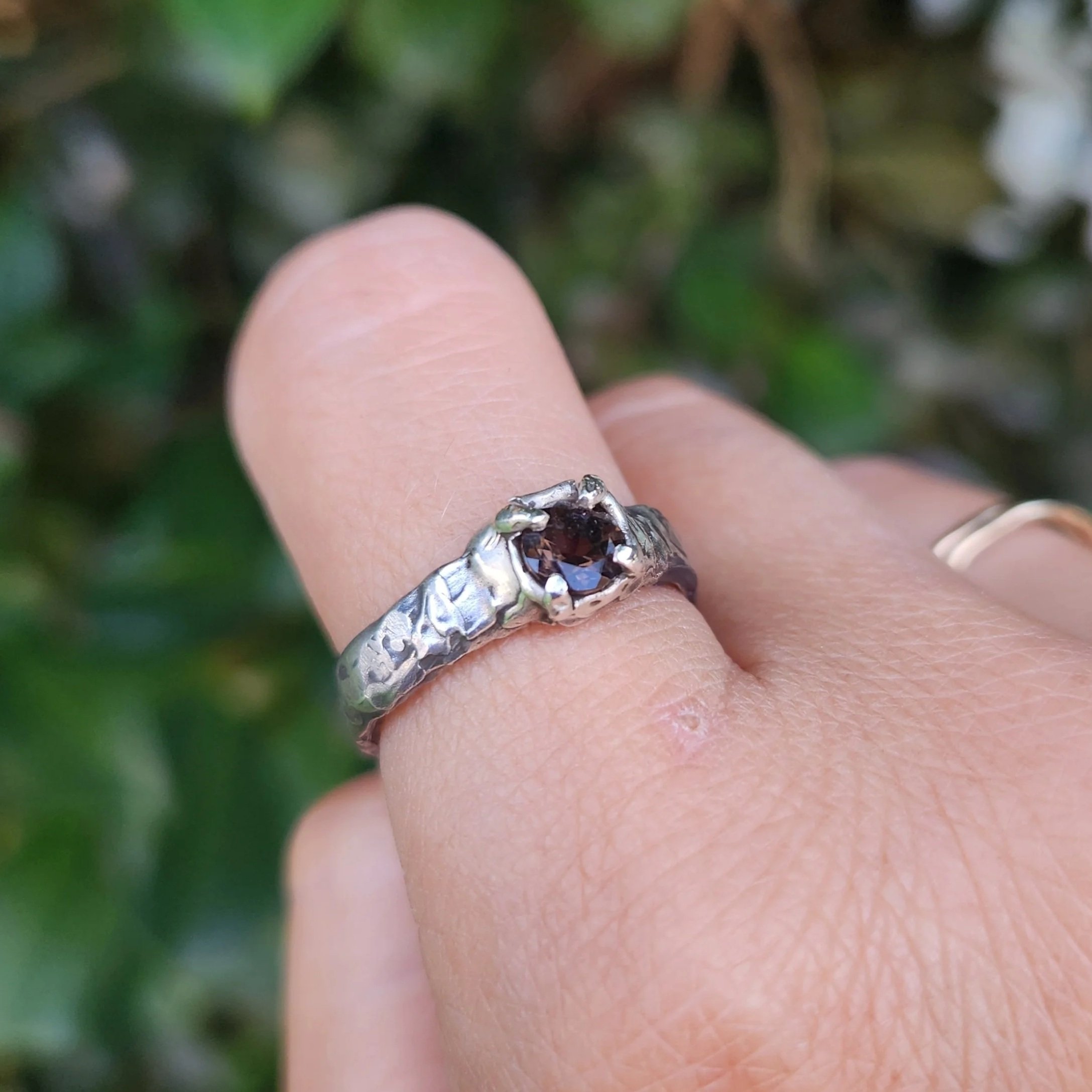 Smokey Quartz Guardian Ring in Sterling Silver - Size N - Ready to Ship