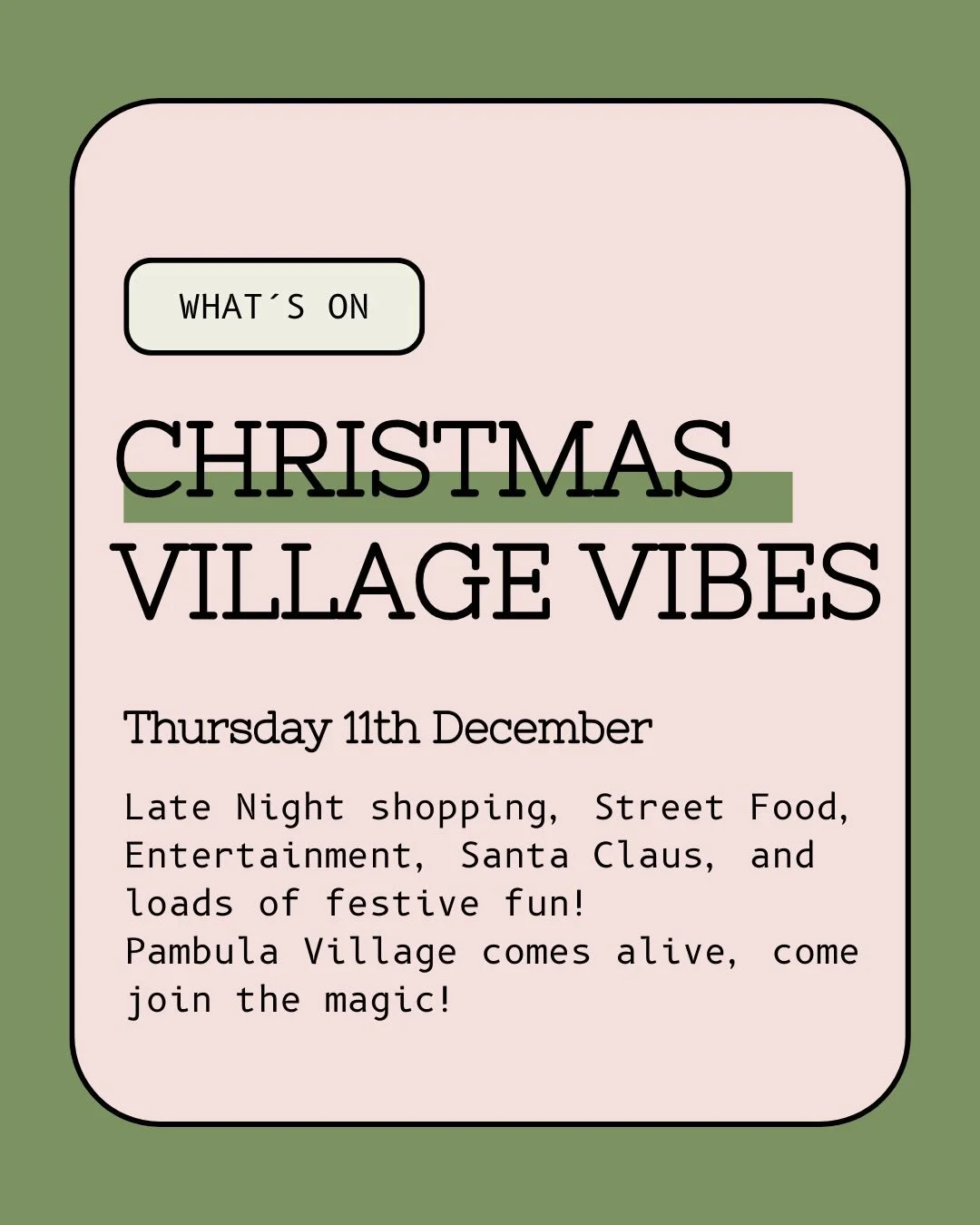 This Thursday, Pambula lights up for Village Vibes,  late-night shopping, street food, live entertainment&hellip; the whole village buzzing 🎄✨

Plus, it&rsquo;s also Taco Loco Night 🌮💛
Special menu, walk-ins welcome, takeaway for couch-burrito lov