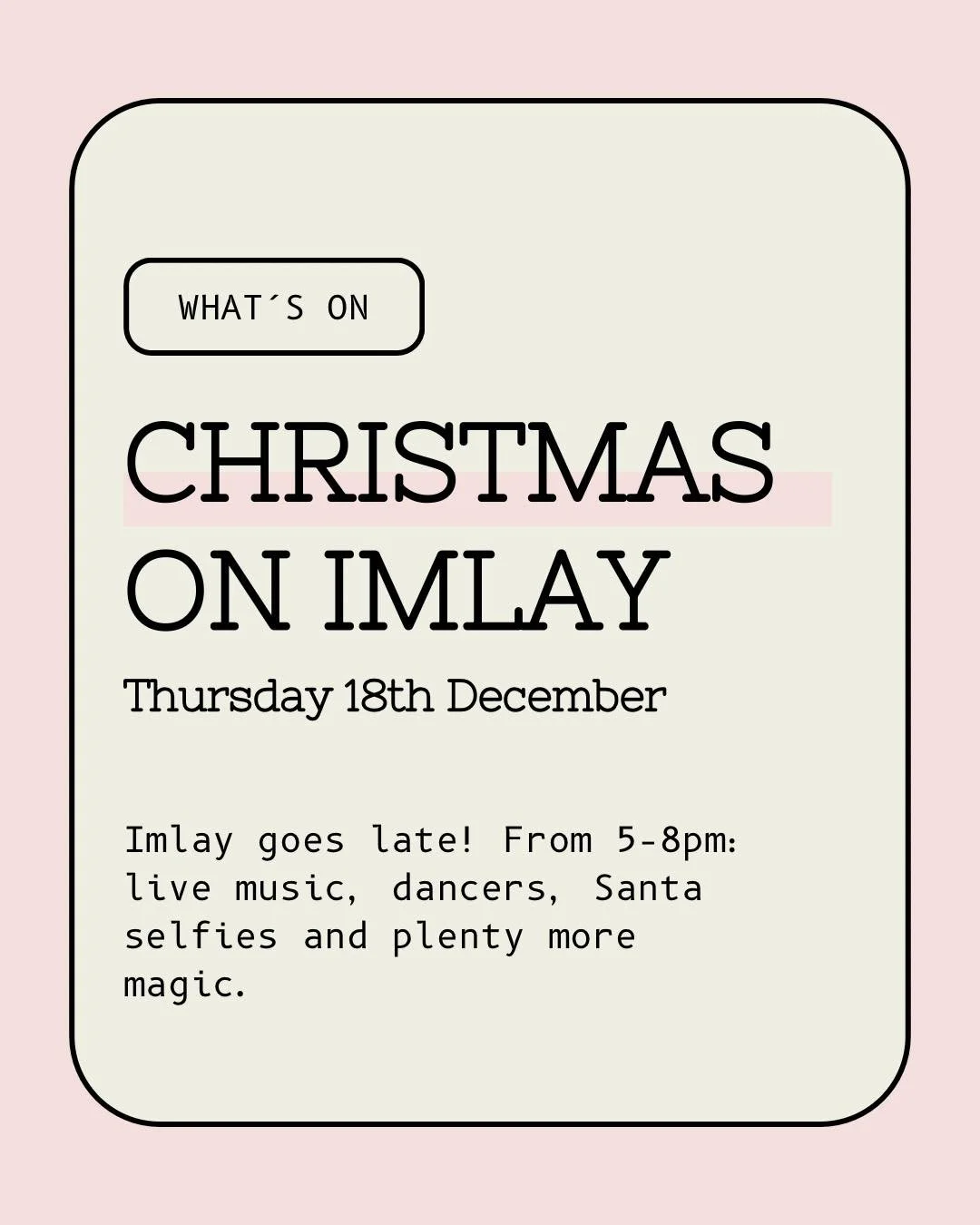 Save the date, friends,  because Imlay Street is going full festive mode very soon 🎄💫

In just a couple of weeks, the whole strip will transform into a Christmas-night wonderland: Santa selfies, woodchoppers, music, face painting, BBQs and those ic