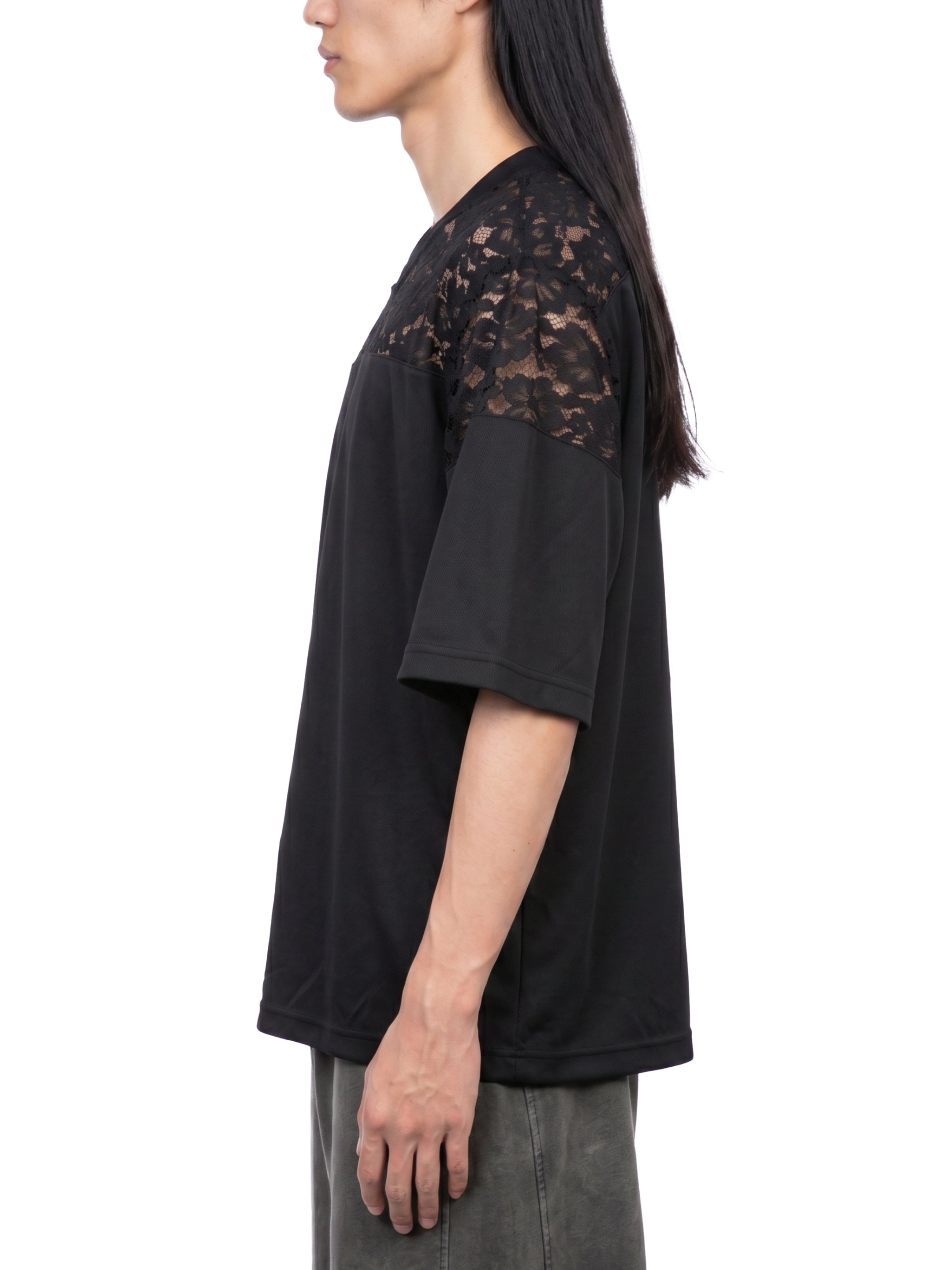 Unisex Lace Paneling V-Neck T-Shirt-gallery-4.png