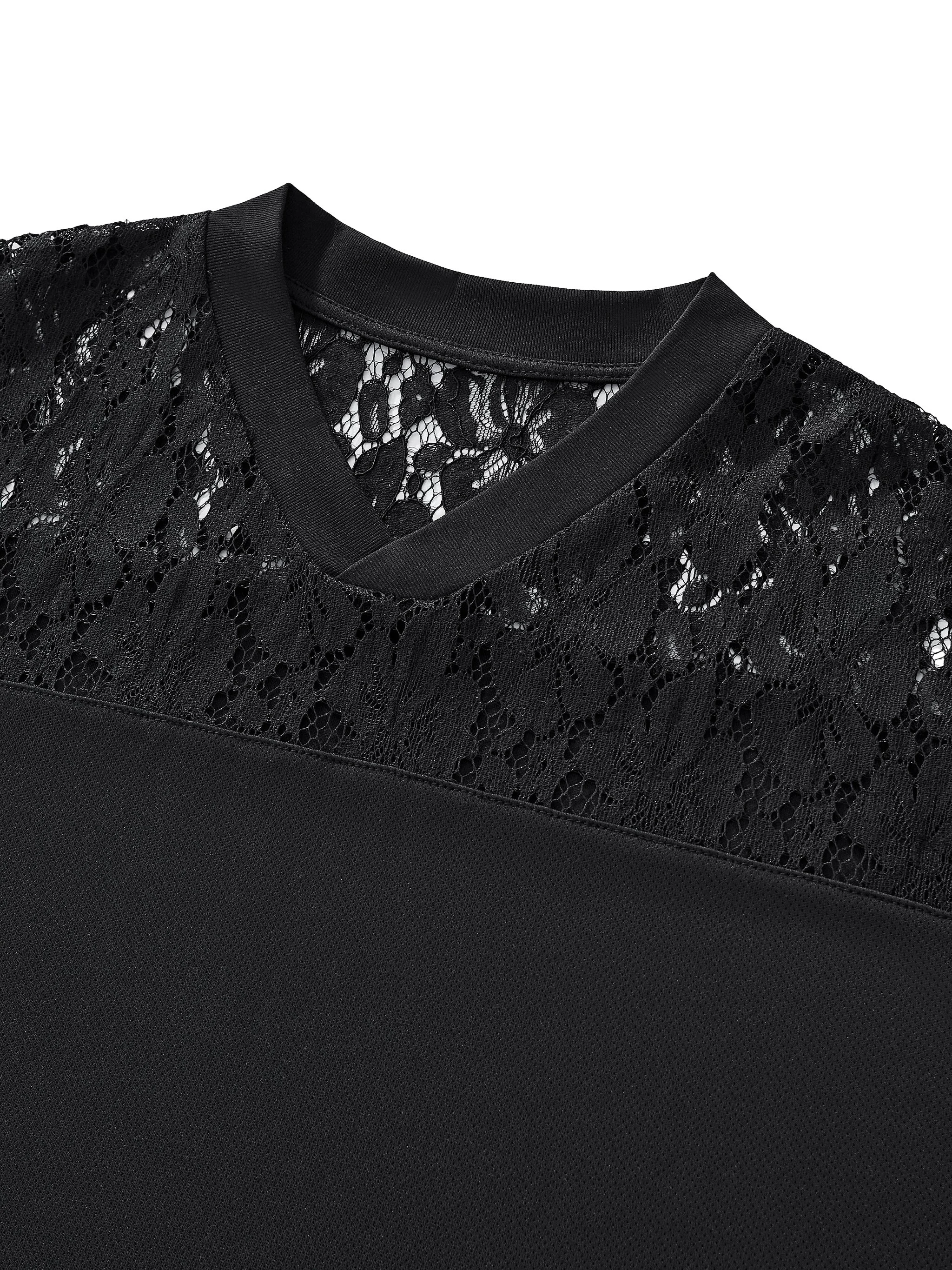 Unisex Lace Paneling V-Neck T-Shirt-gallery-13.png
