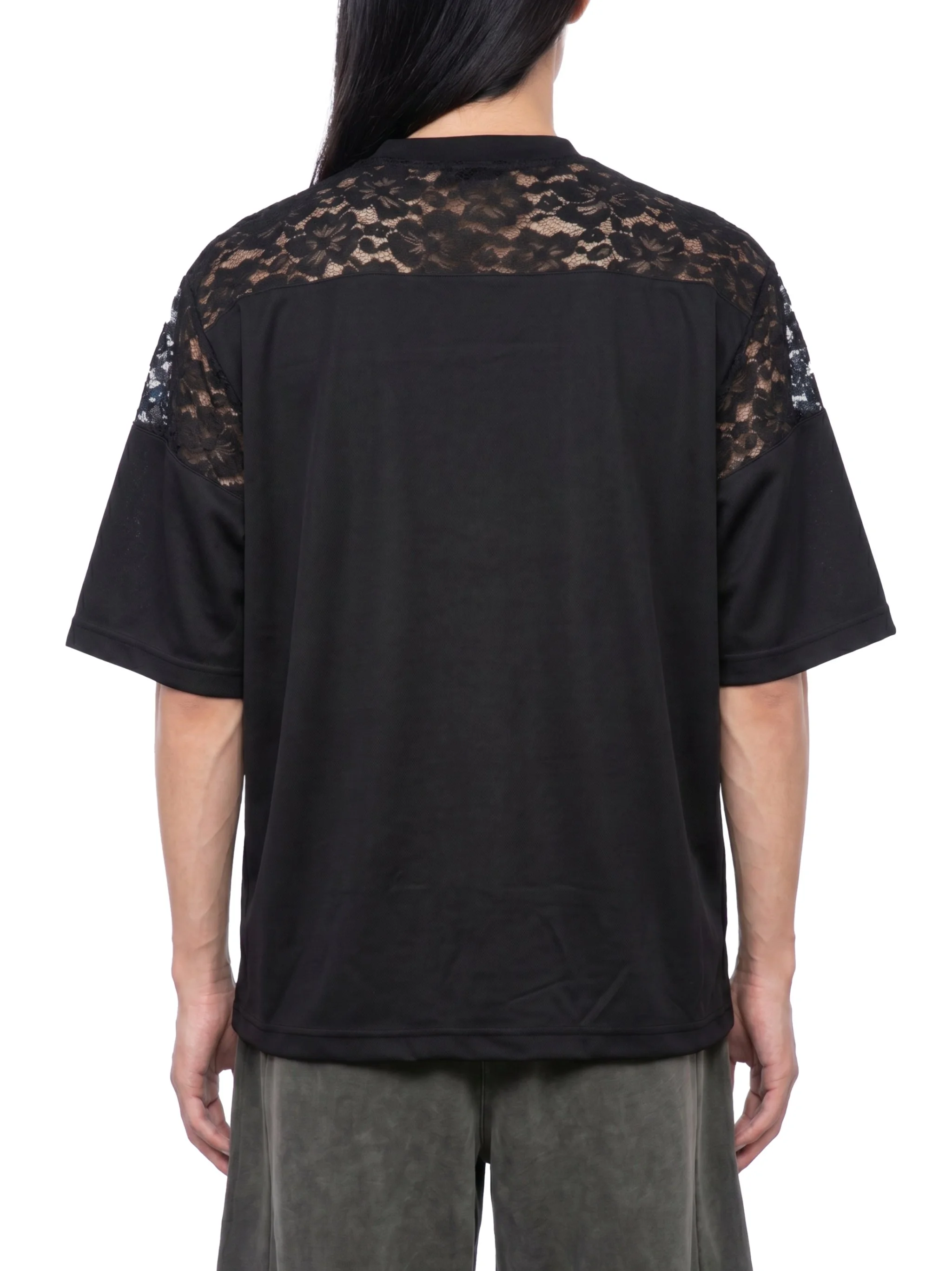 Unisex Lace Paneling V-Neck T-Shirt-gallery-5.png