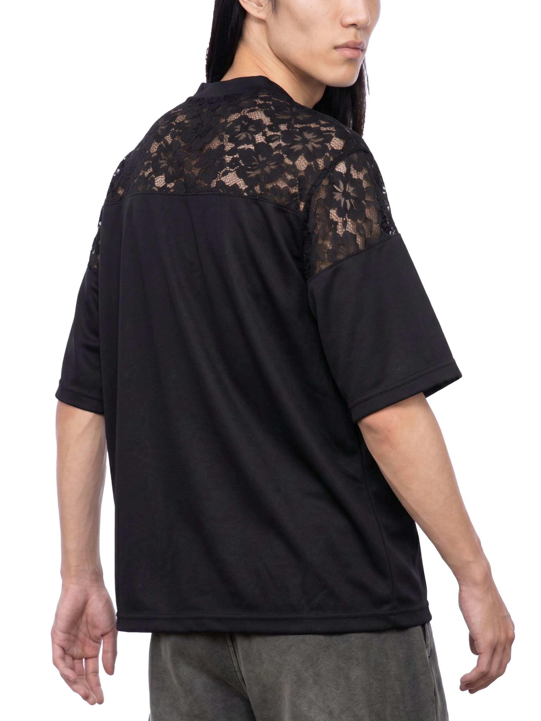 Unisex Lace Paneling V-Neck T-Shirt-gallery-7.png