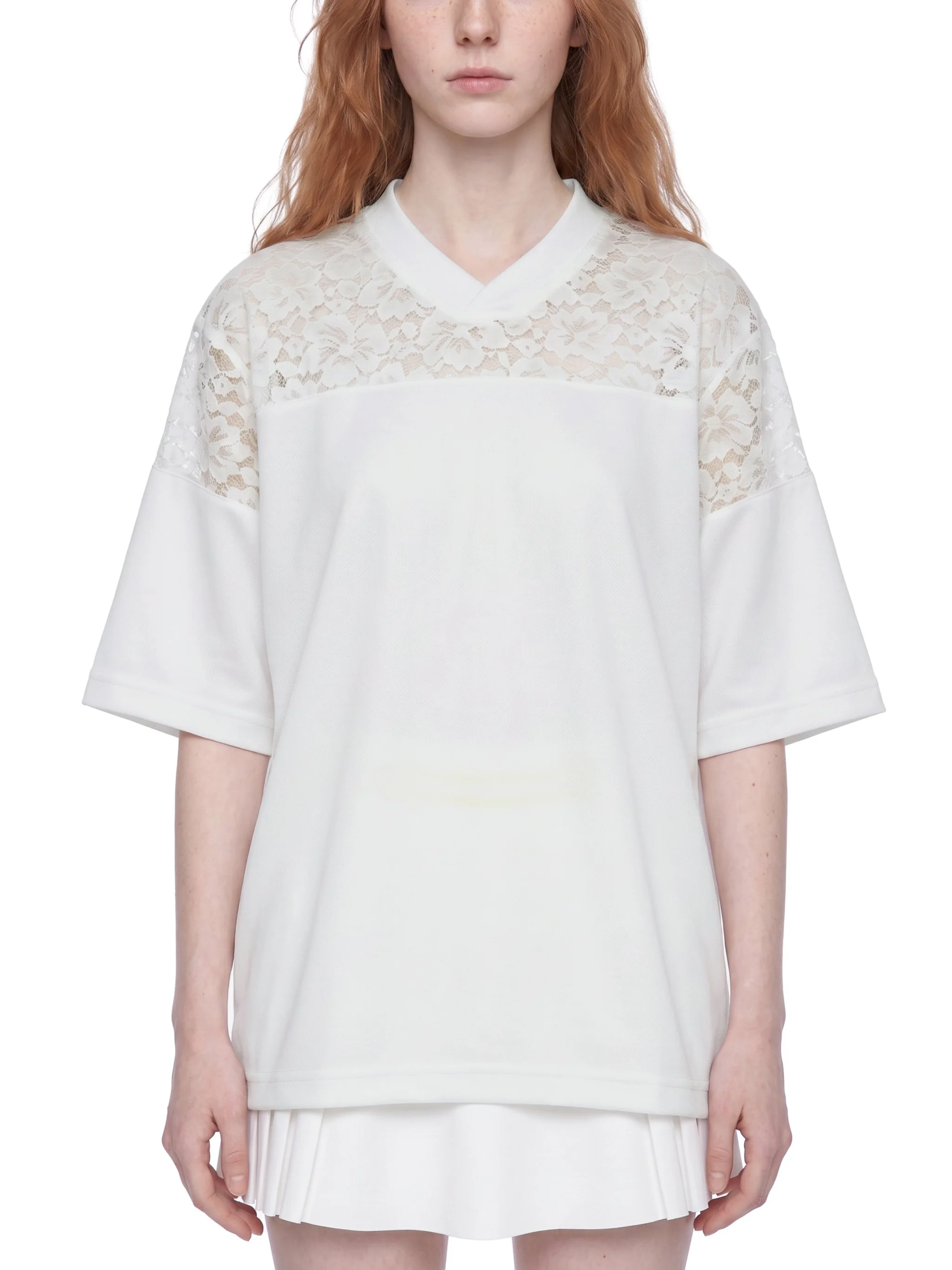 Unisex Lace Paneling V-Neck T-Shirt-gallery-8.png