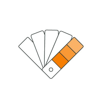 Color palette swatch with five rectangular color samples in white and orange shades on a black background.