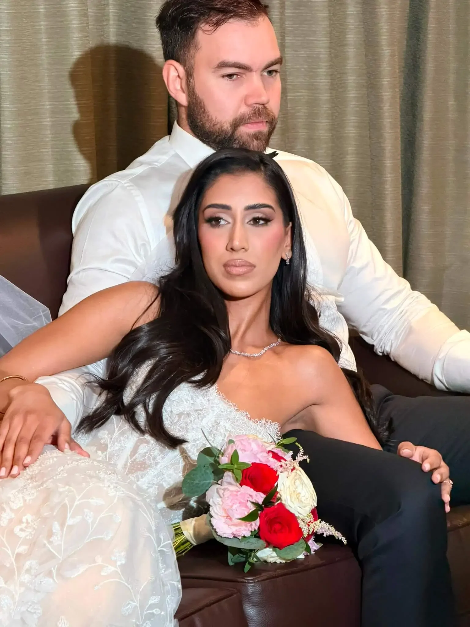Glamorous bride featuring full glam wedding makeup and cascading hair styling by North of Blush mobile artists, serving Calgary, Edmonton, and surrounding Alberta regions.