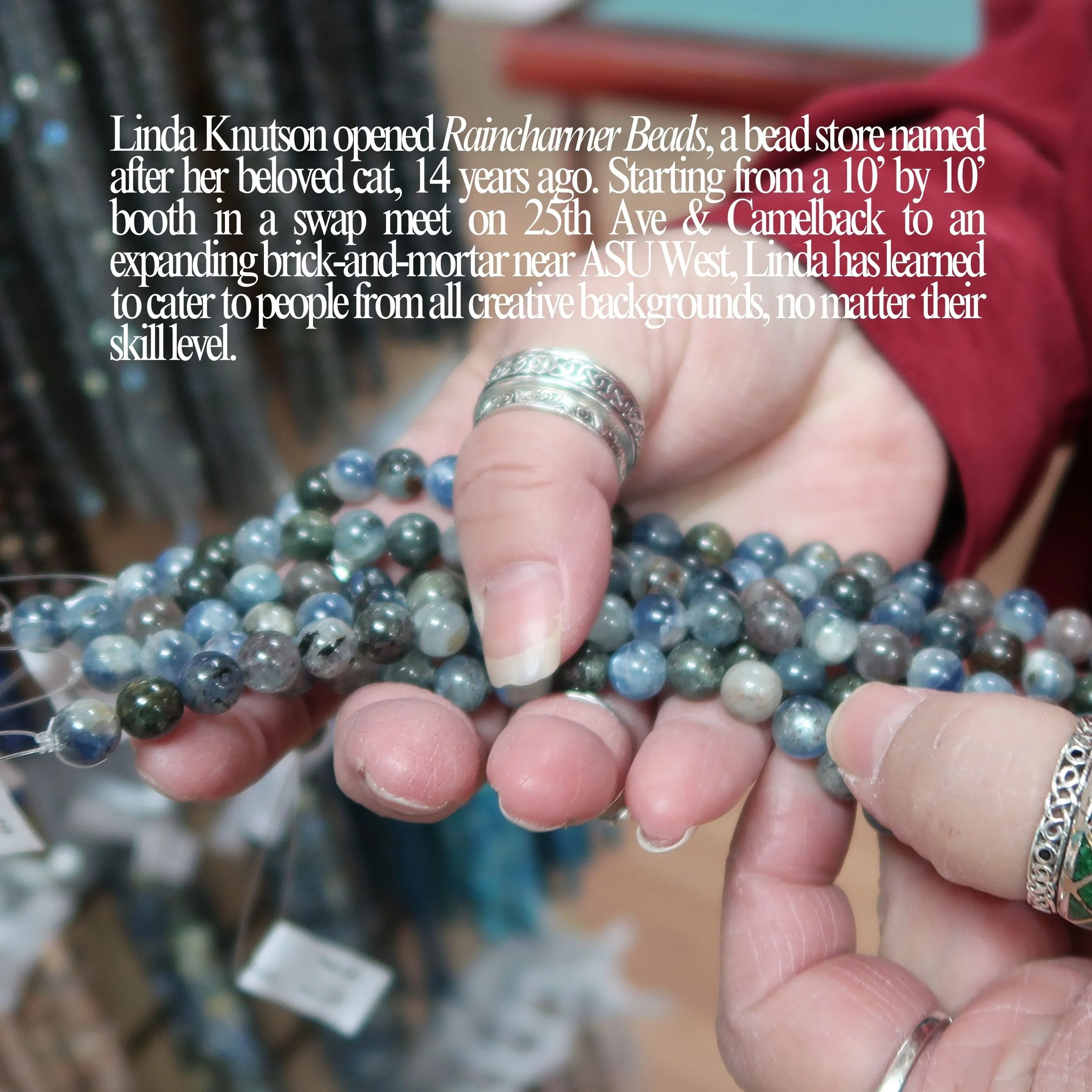 Raincharmer Beads Interview — A locally focused visual feature spotlighting Linda Knutson, a small business owner and artisan within Glendale’s vibrant beading community. Interviewing, writing, and visuals were created by jresgu.