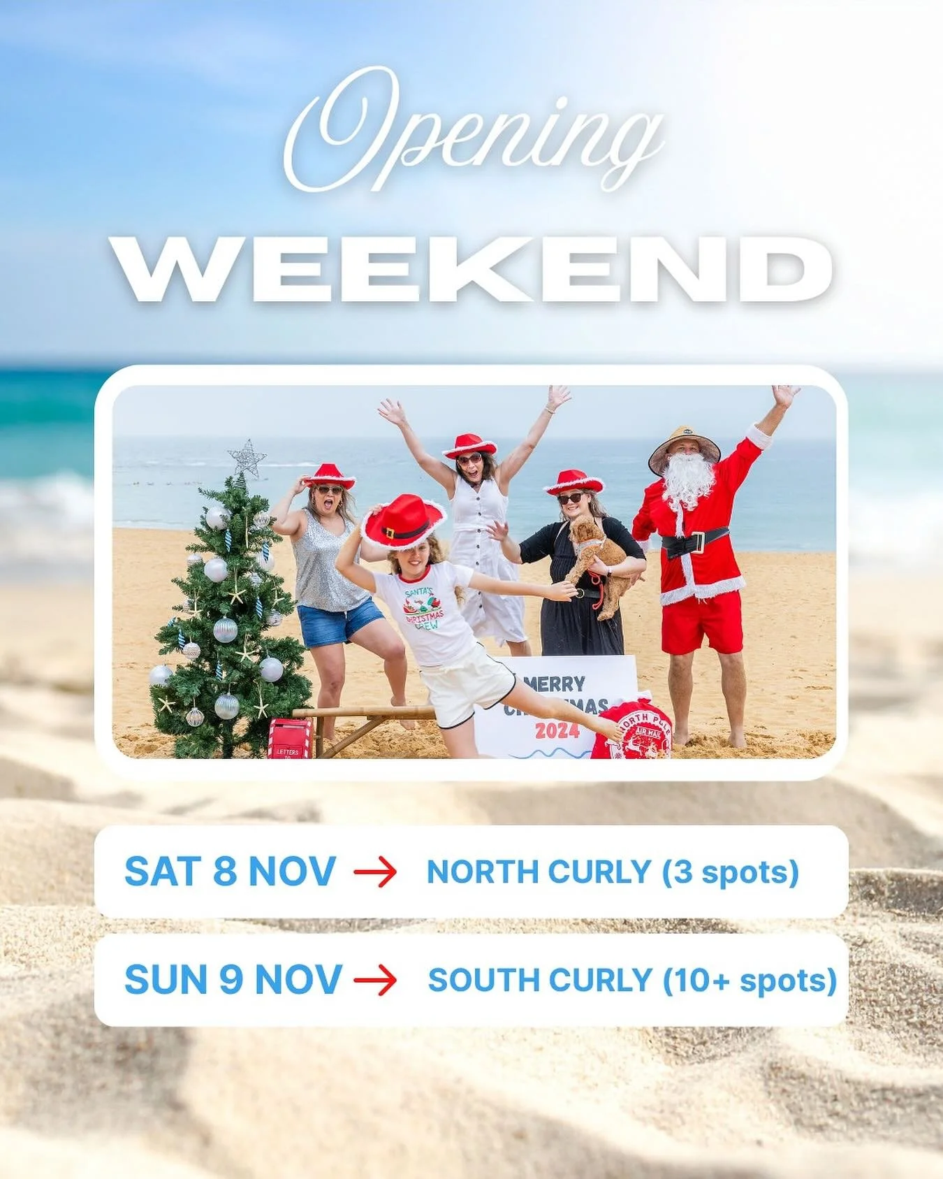We can&rsquo;t believe we&rsquo;re saying this but&hellip;.it&rsquo;s OPENING WEEKEND 🎉 

Our 2025 Santa photos kick off in Sydney this Saturday at North Curl Curl, and Sunday at South Curl Curl. 

We allow free reschedules up to 48 hours before you