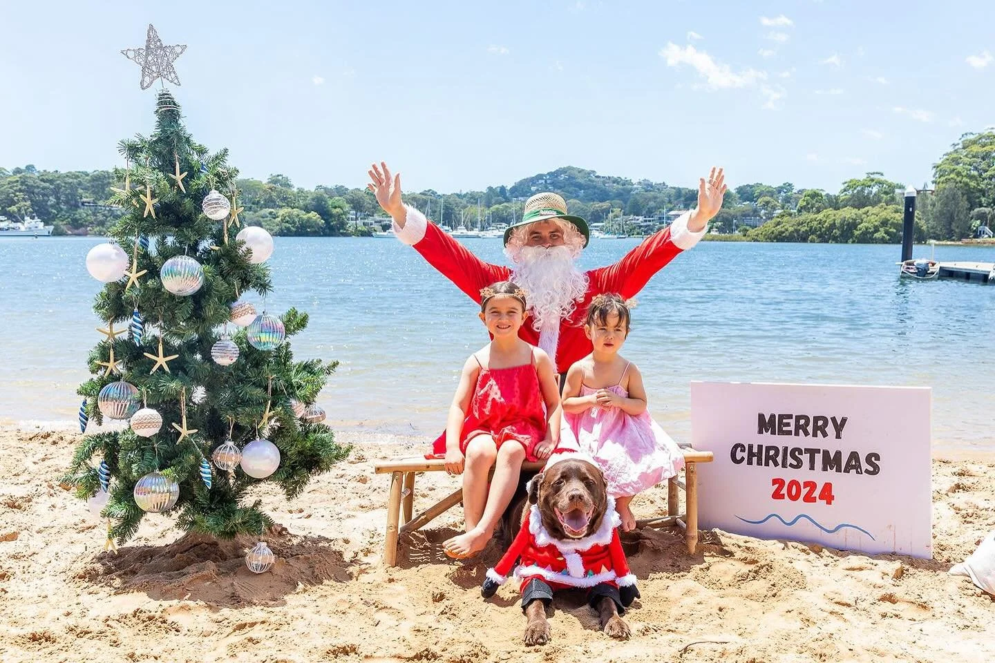 Santa with the kids and dog