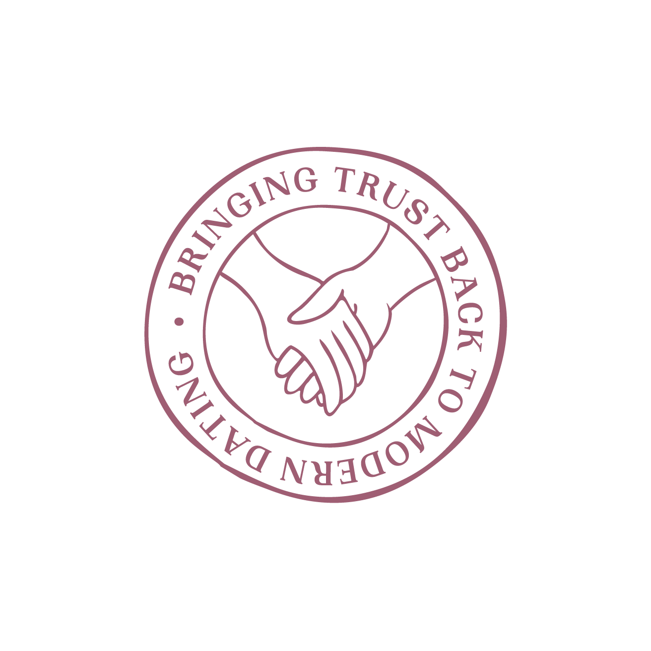 A circular logo with a hand gripping another hand in the center. Around the circle, there's text that reads: "BRANDING TRUST BACK TO MLDERN DAY"
