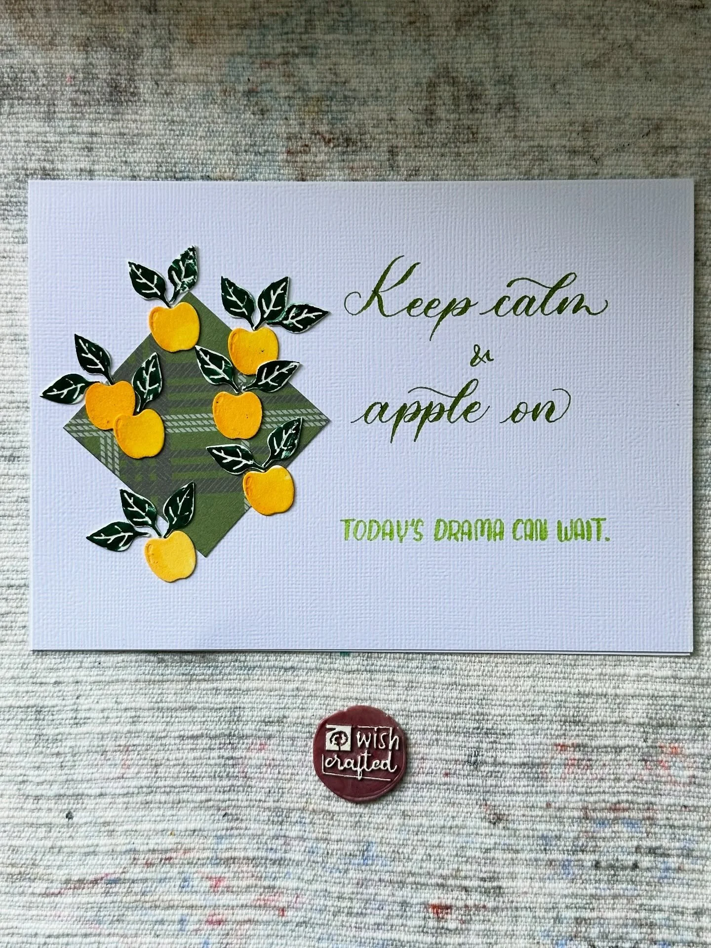 Another #HappyMail card with the theme of #apples. I got the cut pieces of apples and leaves in one happy mail, and made a new card for the next one. It was an interesting experience. 😀🍏
.
The quote comes from #ChatGPT. To me, it kinda makes sense.