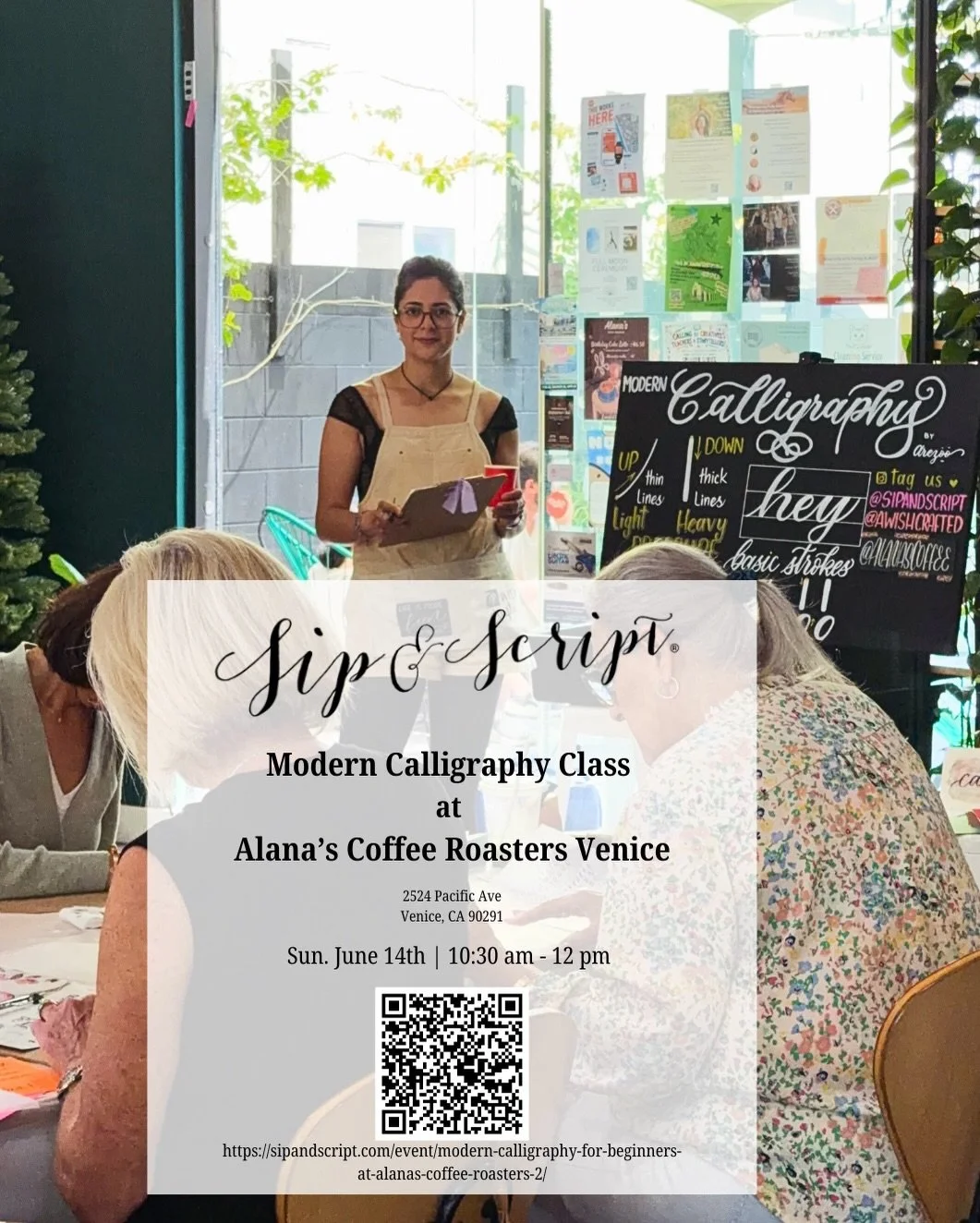 Upcoming Sip and Script classes ☕️&amp;✍🏽

🎟️ SipAndScript.com 
@sipandscript 
@awishcrafted 
.
.
.
#moderncalligraphy #rzoocalligraphy #westlosangeles #artworkshop #awishcrafted