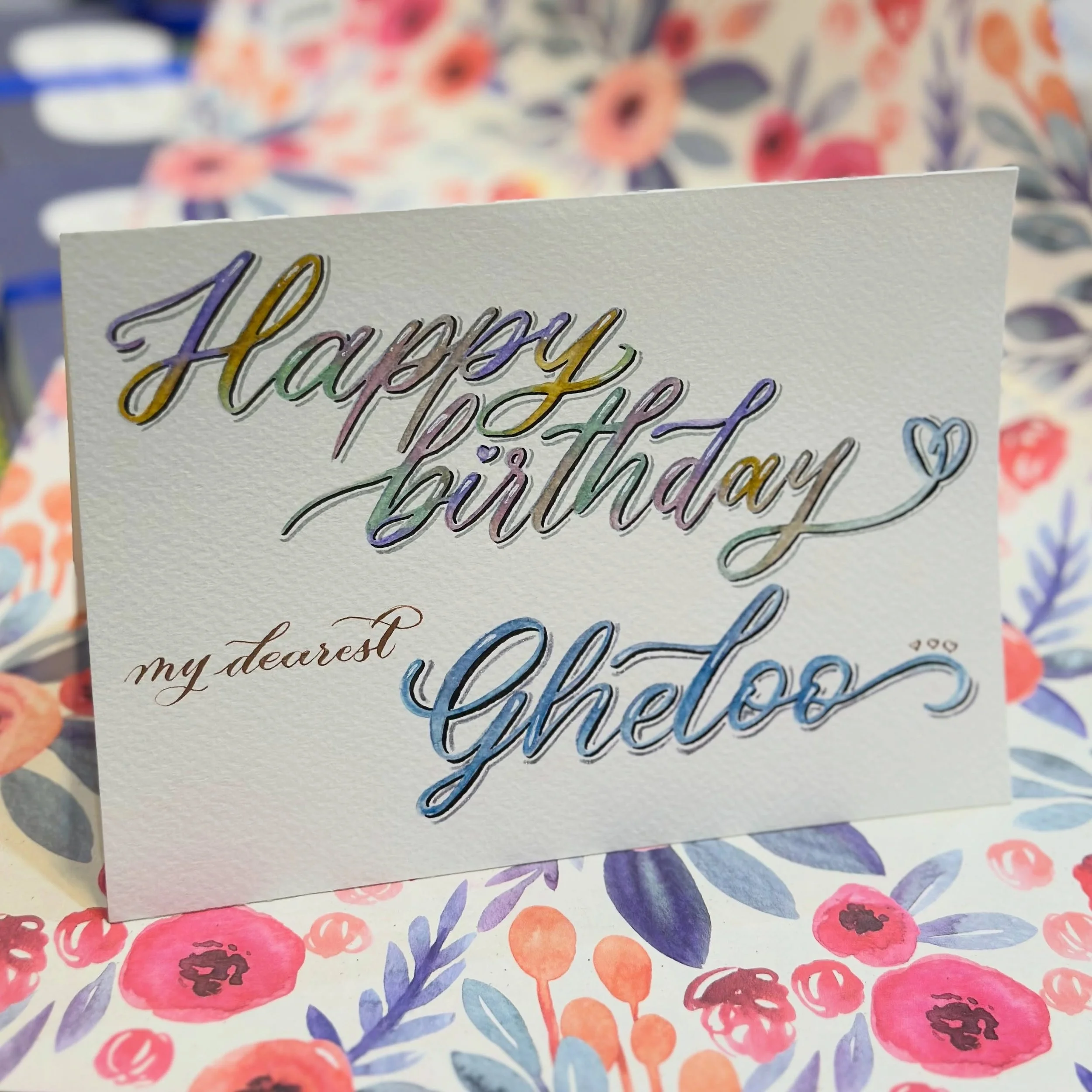 Throwback to two years ago and the card I made for my Gheloo&mdash;our nickname after we were mistaken for twins in high school. 

She&rsquo;s now 17 hours of timezone away from me and I miss her a lot. 
.
.
.
#rzoocards #handmadebirthdaycard #callig
